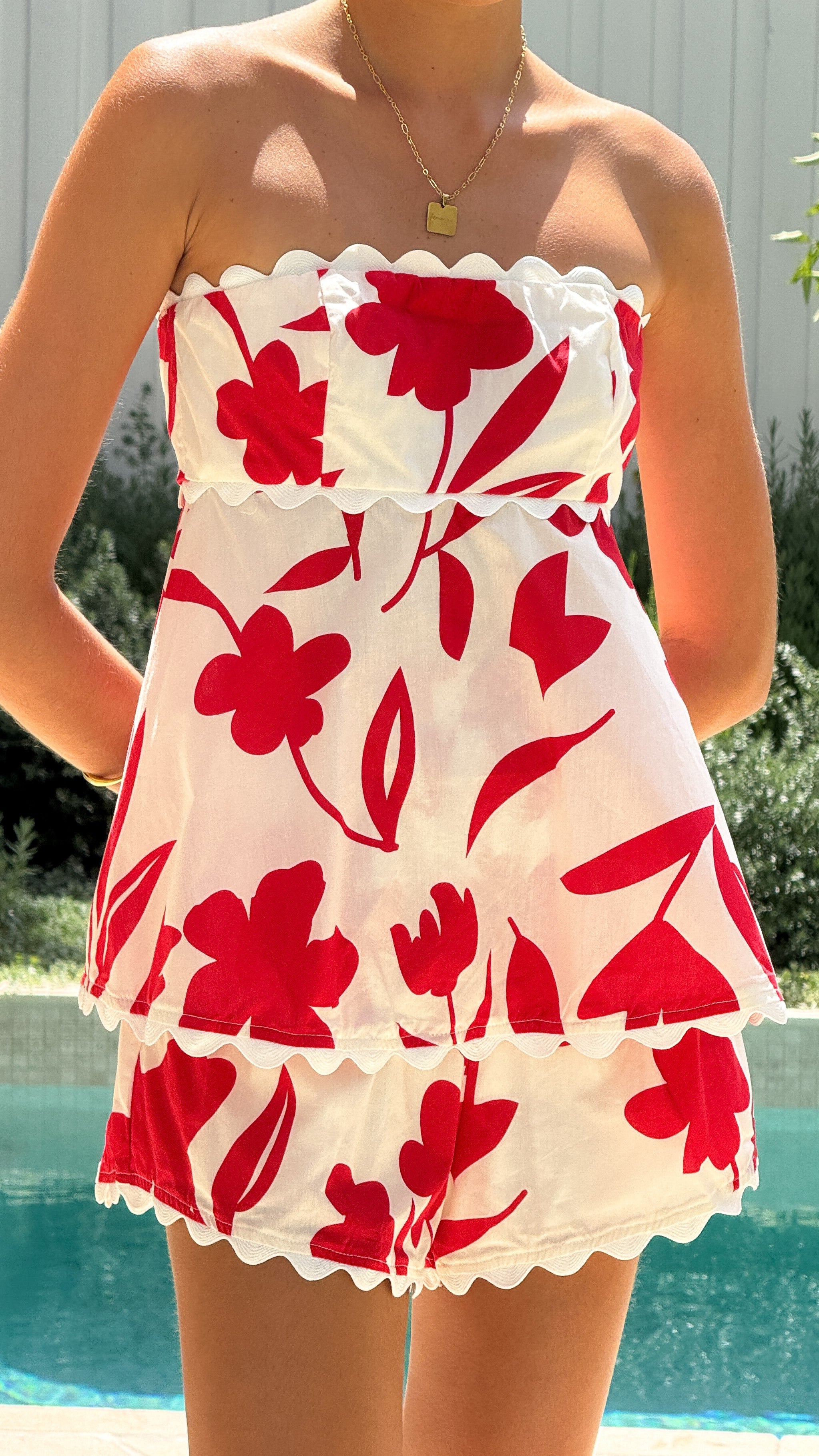 Cecilia Women's Red Print Top and Shorts Set - Casual Summer Outfit for Beach, Vacation & Lounge Wear