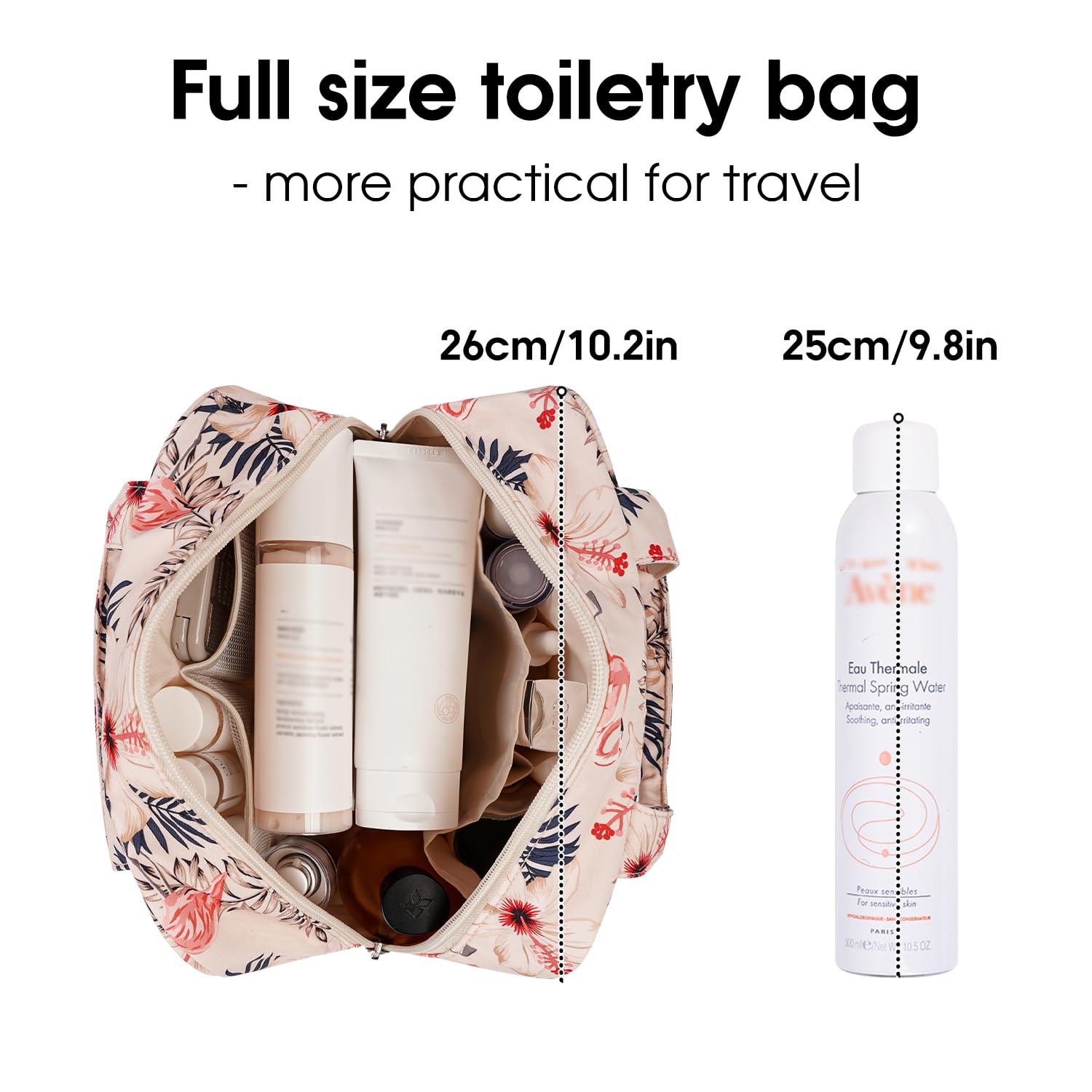 Narwey Large Makeup Travel Bag - Women's Toiletry Organizer for Essentials (Beige Bird) - Perfect for Vacation & Gym