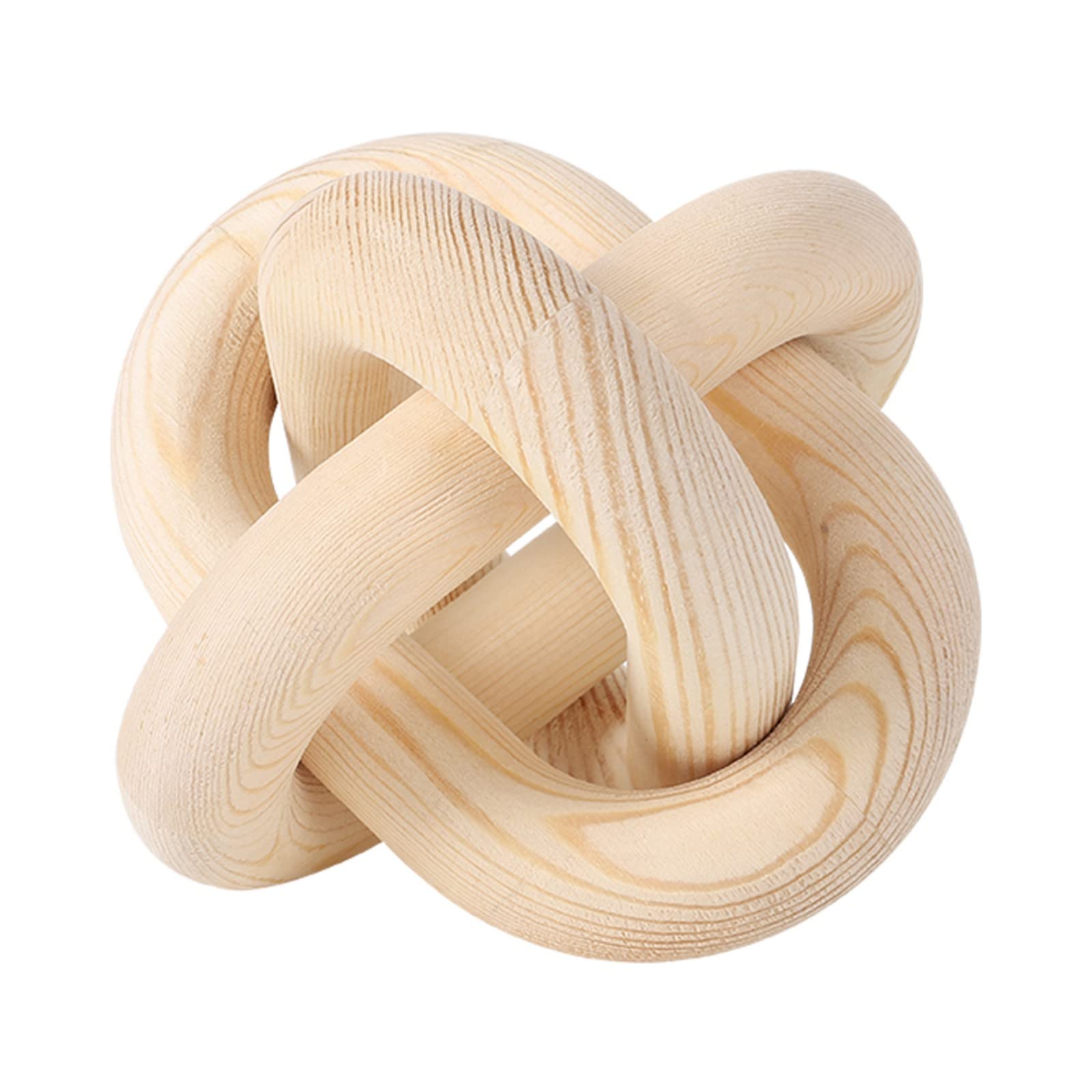 Hand Carved Wood Chain Link Decor - 3-Link Wood Knot Decorative Object, Boho Wood Bead Garland for Modern Farmhouse & Country Living Room, Bedroom, Entryway Shelf - Perfect for Coffee Table, Wall Hanging, and Wedding Decor
