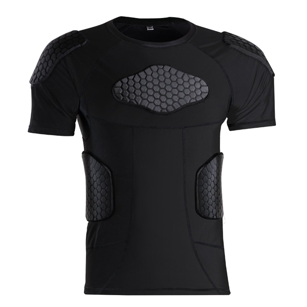 Men's Short Sleeve Compression Shirt with Padded Rib Protection - Breathable Workout & Training Shirt for Boxing, MMA, and Sports Activities