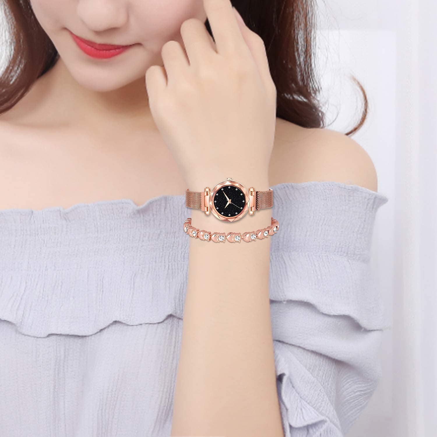 Meteoroid Analog Magnetic Watch for Women - Stylish Bracelet Watch with Magnetic Dial - Perfect Gift for Girls & Women - Ideal for Office, Casual Wear & Special Occasions