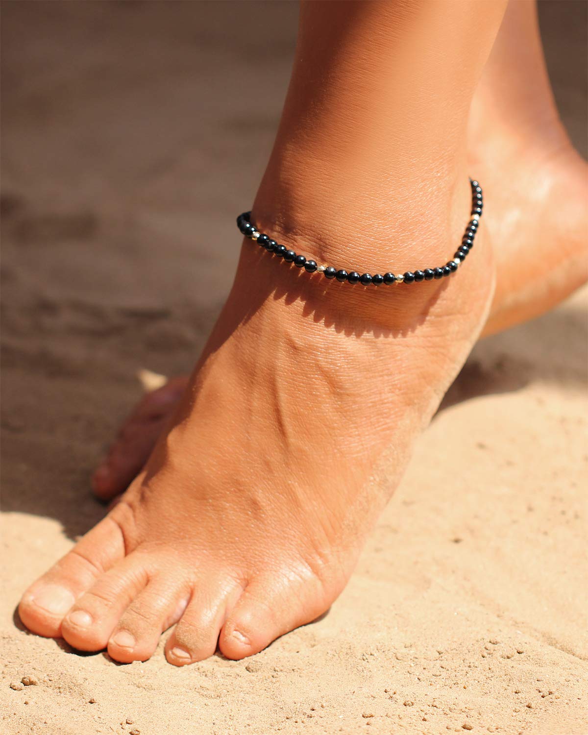 Jewever 2PCS Natural Gemstone Anklet Bracelet for Women - Adjustable Beaded Healing Crystal Foot Jewelry - Perfect for Beach, Yoga, Meditation & Boho Fashion