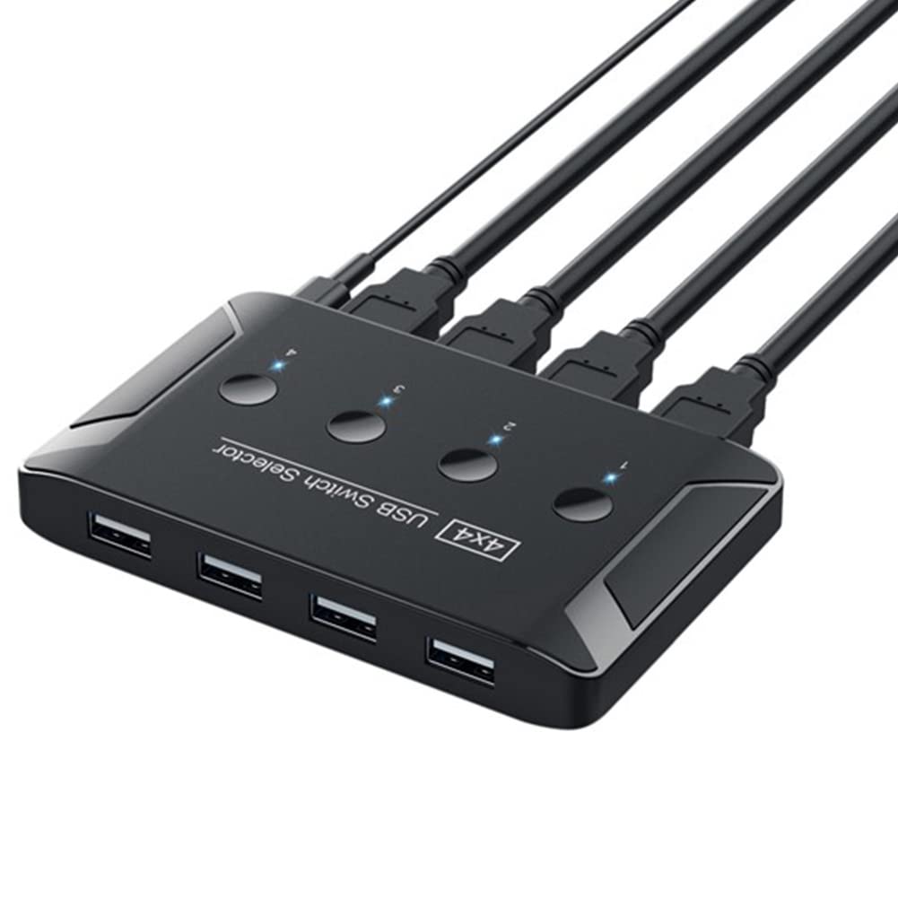 Zunedhys USB 3.0 KVM Switch 4 Port 4K HDMI 60Hz - 4 in 4 Out Computer Sharing Hub for Keyboard, Mouse, Printer & USB Devices with Extension Cable | Perfect for Home Office, Gaming Setup & Multi-PC Workstations