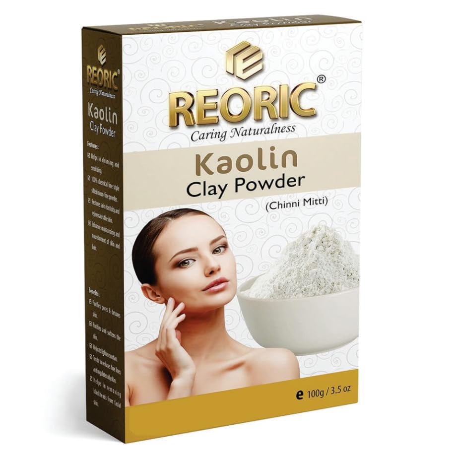 Reoric Kaolin Clay Powder - 100% Pure White Kaolin Clay for Skin Whitening & Brightening | Gentle Face Mask & Facial Cleanser | Natural Chini Mitti Powder (100g, Pack of 1) | Perfect for DIY Spa, Acne Treatment & Glowing Skin Care Routine