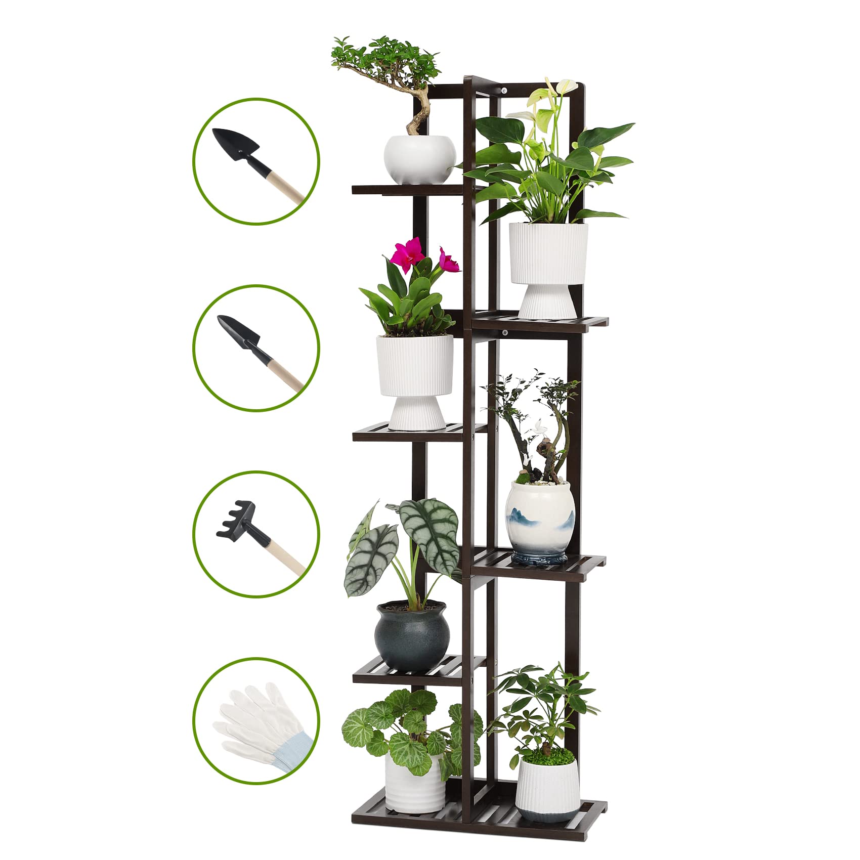 Olago 6-Tier Bamboo Plant Stand for Indoor & Outdoor Use - Tall Corner Shelf Holder for Multiple Flower Pots - Perfect for Living Room, Patio, Balcony & Garden Decor | Space-Saving Plant Display for Home & Office