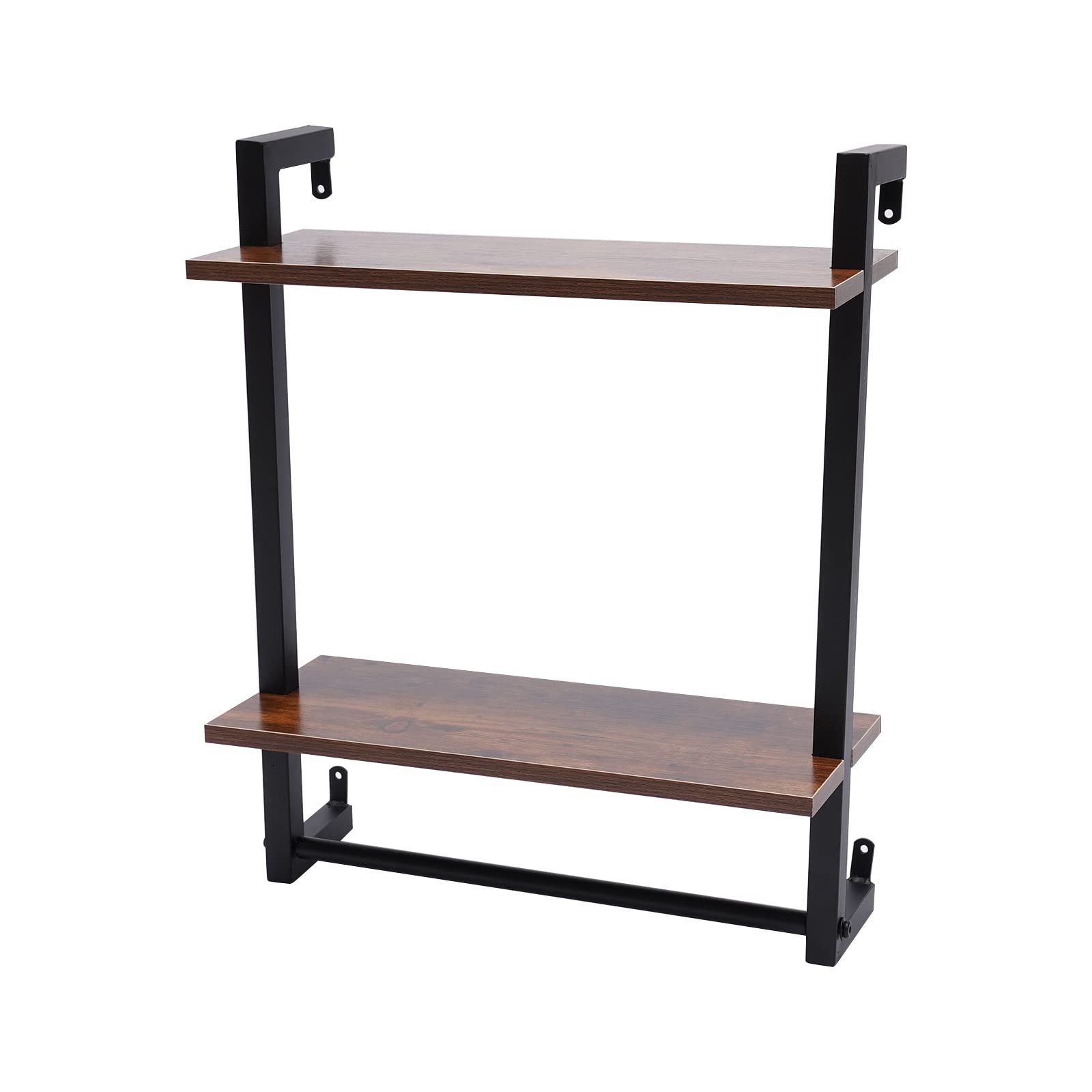 20.08 Inch Industrial Pipe Shelf - Antique Metal Floating Wall Shelf with Towel Bar | 2-Tier Farmhouse Bookshelf for Kitchen, Bathroom & Bar | Rustic Wall Storage for Towels, Books & Decor