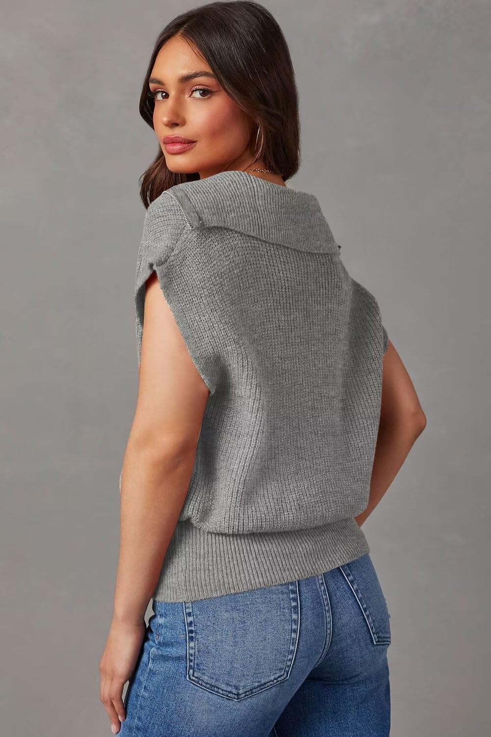 Dokotoo Women's Casual Sleeveless Half Zip Pullover Sweater - Solid V-Neck Ribbed Knit Loose Fit Cardigan for Spring & Fall Layering | Office Wear, Weekend Outfits, Travel Essentials