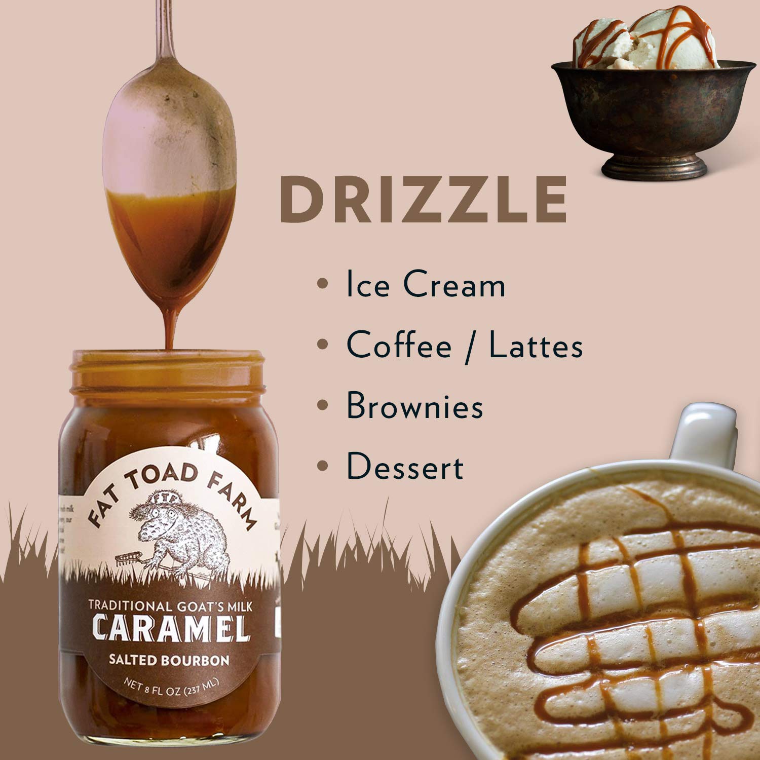 Fat Toad Farm Traditional Goat’s Milk Caramel Sauce - Salted Bourbon Flavor, 8oz Glass Jar (2-Pack), Gluten Free, Gourmet Dessert Topping for Ice Cream, Pancakes & Coffee