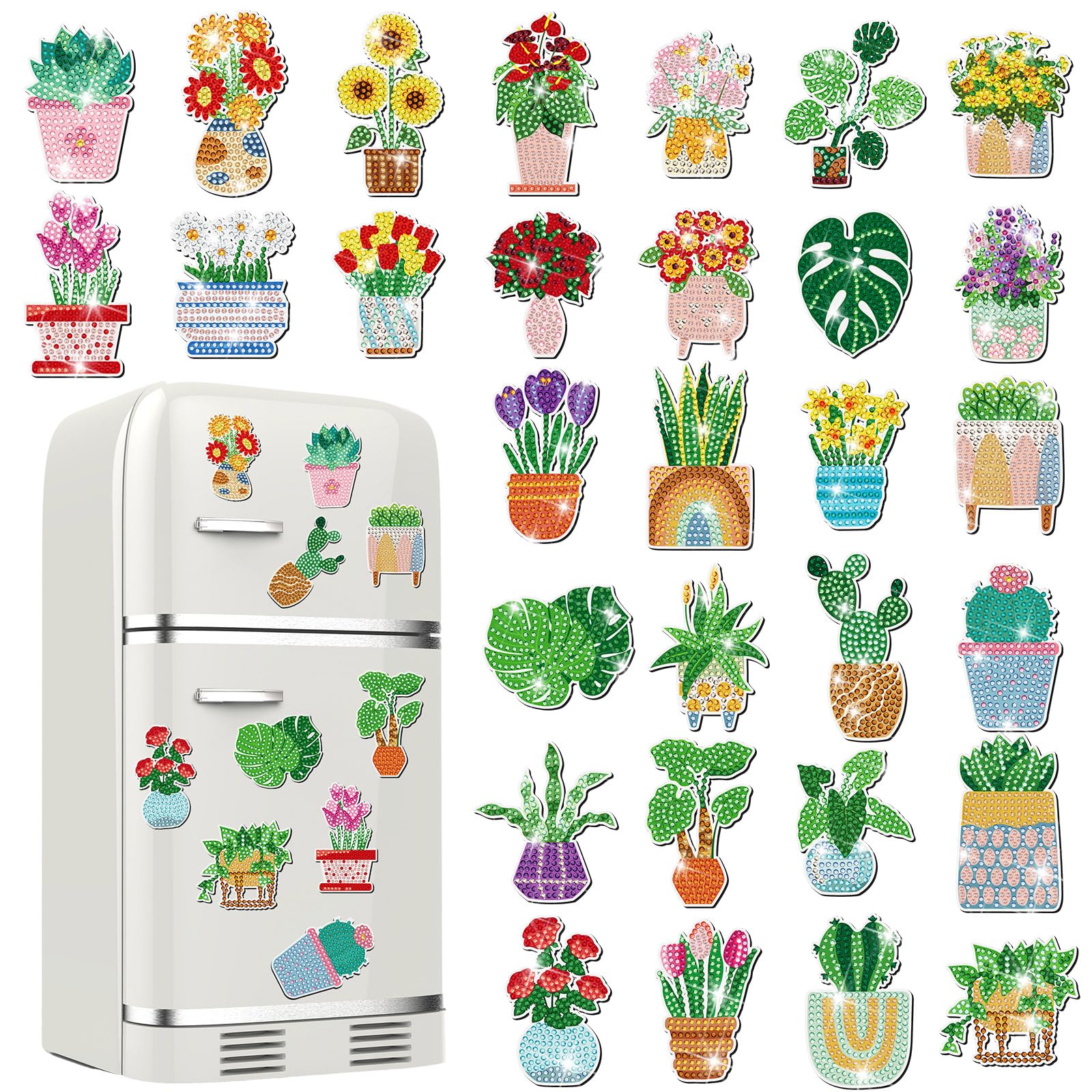 Remuuly 30 Pcs Diamond Painting Magnets Kit - Spring Themed DIY Art Crafts with Animal, Flower & Cupcake Rhinestones for Adults - Refrigerator Stickers & Fridge Decor - Perfect for Home Decoration, Gift Giving & Relaxation Activities (Spring Collection)