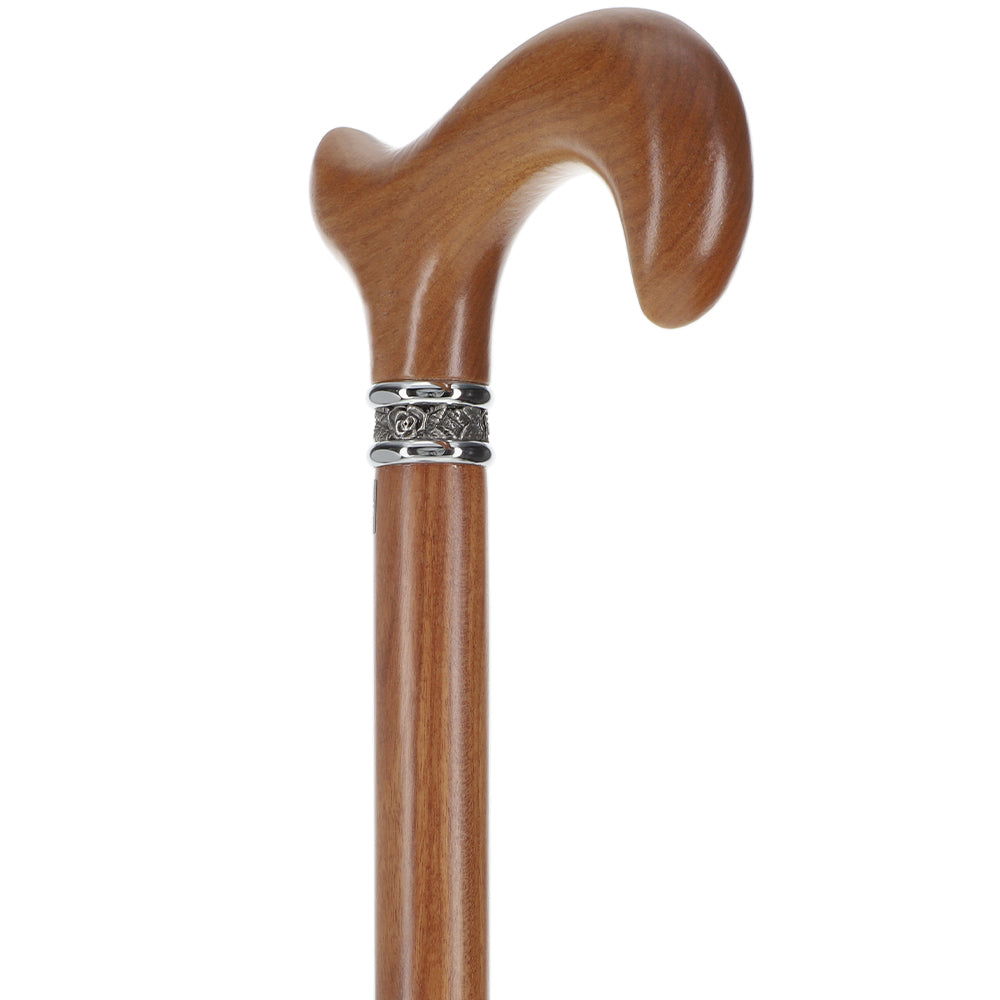 Premium Afromosia Wood Derby Walking Cane with Scratch-Resistant Finish & Pewter Collar - Handcrafted Mobility Aid for Men & Women - Ideal for Hiking, Travel, and Everyday Support (Model V2072)
