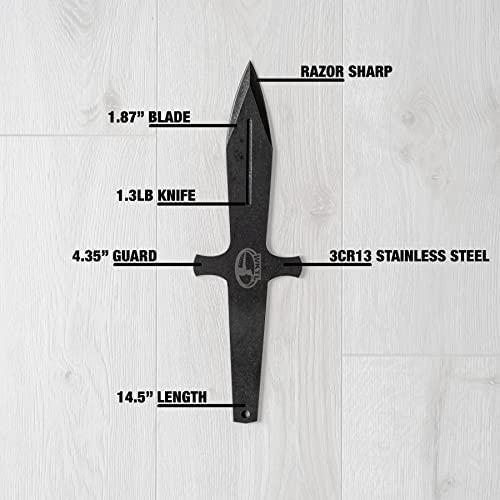 Professional Balanced Throwing Knife Set - 3 Stainless Steel Full Tang Knives with Stone Rolled Finish & Nylon Sheath (14.5 Inch) - Perfect for Target Practice, Outdoor Survival & Knife Throwing Competitions