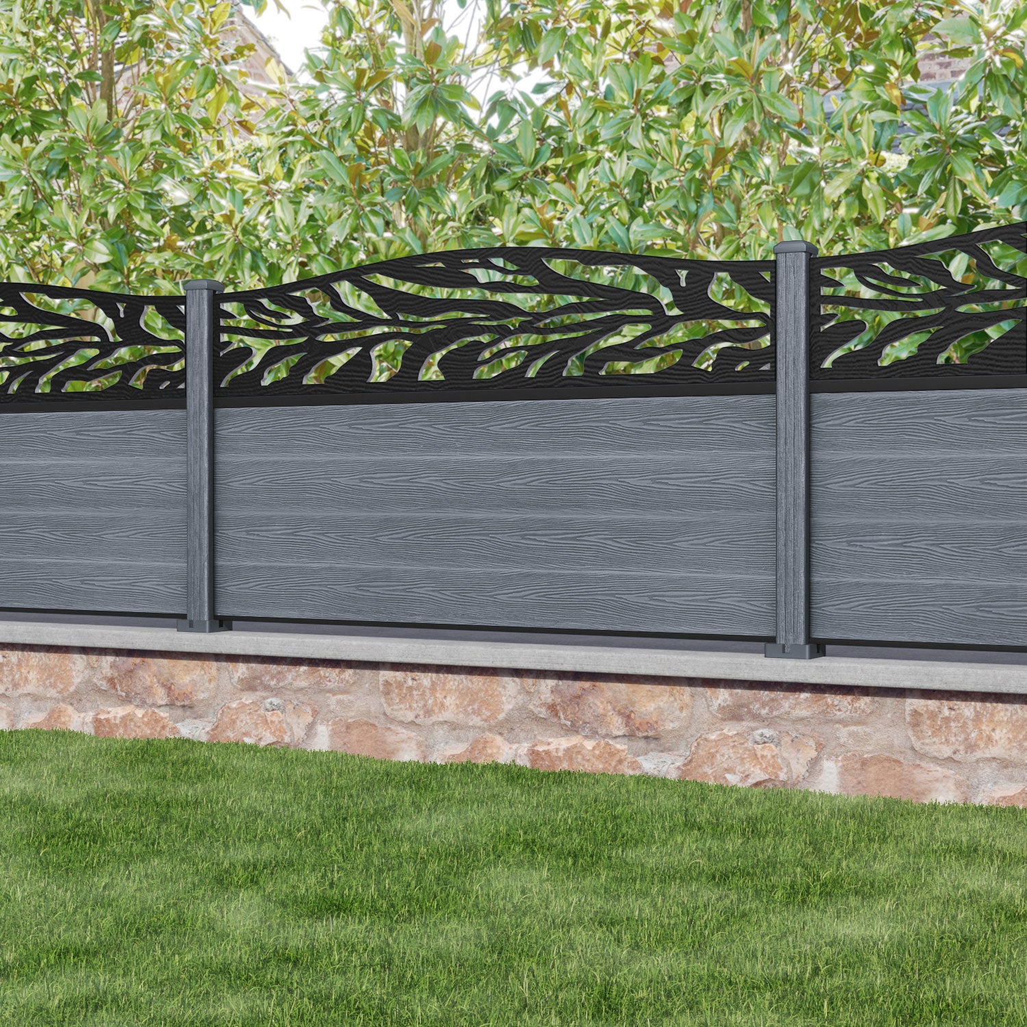 Classic Malawi Curved Top Composite Fence Panel in Anthracite - Durable Privacy Fencing for Backyard, Garden, and Pool Areas