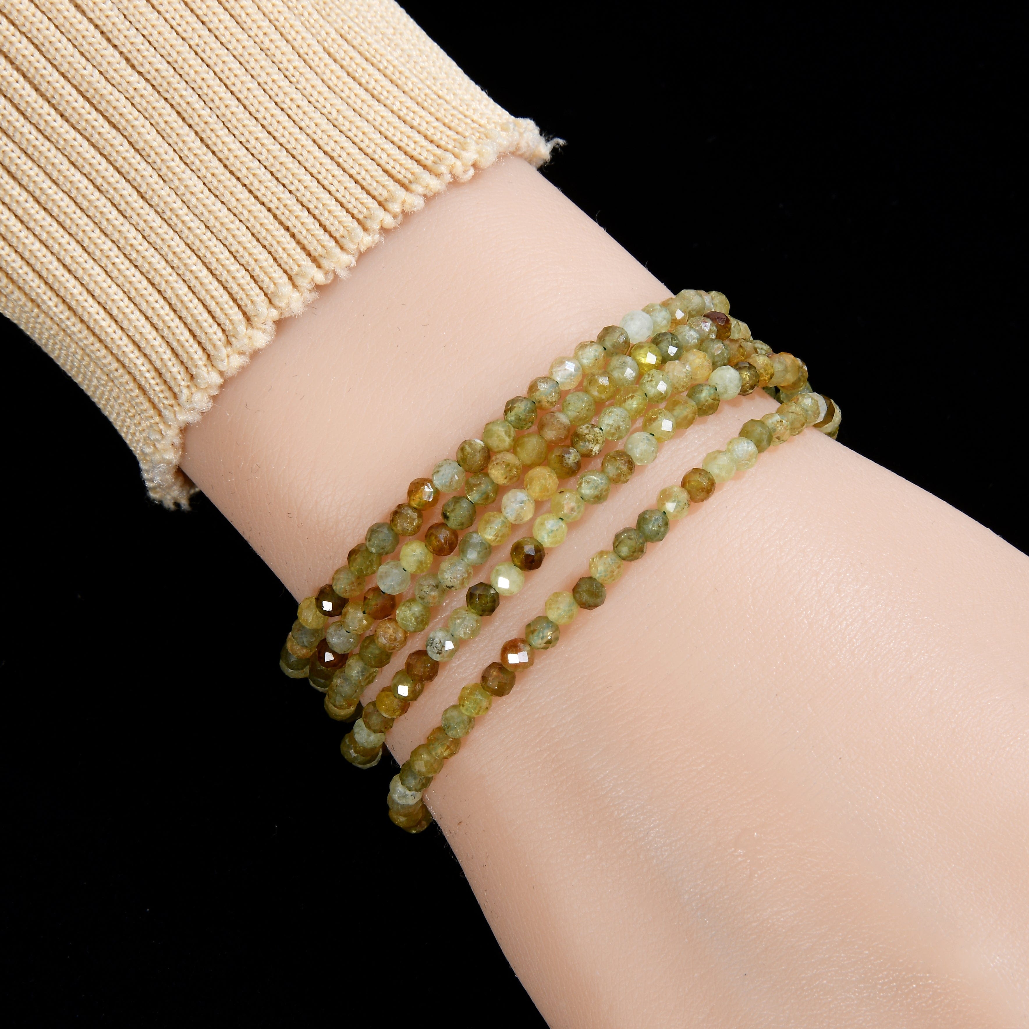 3mm Green Garnet Faceted 31 Necklace & Multi Wrap Bracelet Set - Natural Gemstone Jewelry for Women, Boho Style Gift for Birthday, Anniversary, Wedding - Perfect for Daily Wear, Office & Special Occasions