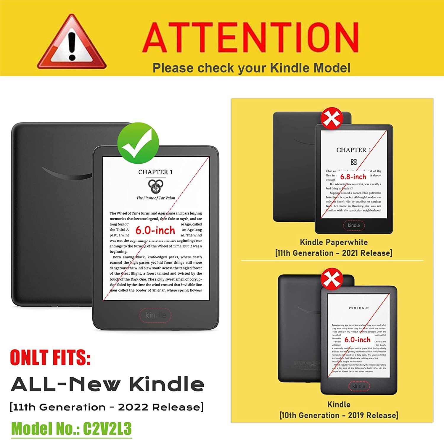 Premium Kindle Case for 11th Generation (Model C2V2L3) - Auto Wake/Sleep Smart Cover with Waterproof TPU Protection - Perfect for Reading at Home, Travel & Outdoor Use