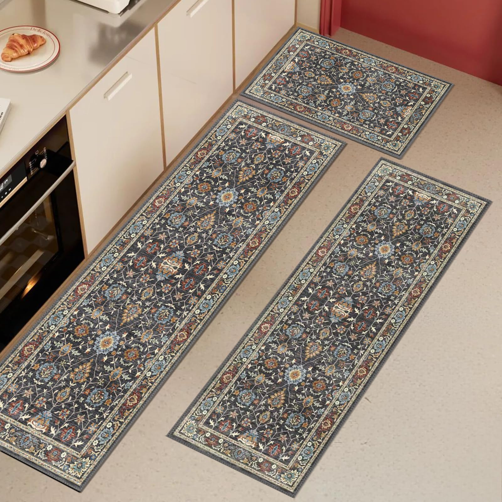 **Azadx Boho Kitchen Rug Sets - 3 Piece Non-Slip Washable Absorbent Floor Mats for Kitchen, Hallway & Laundry - Comfort Standing Mats Runner Rug for Holiday & Home Decor**    *(Perfect for kitchens, entryways, laundry rooms, and adding cozy boho style to your home!)*