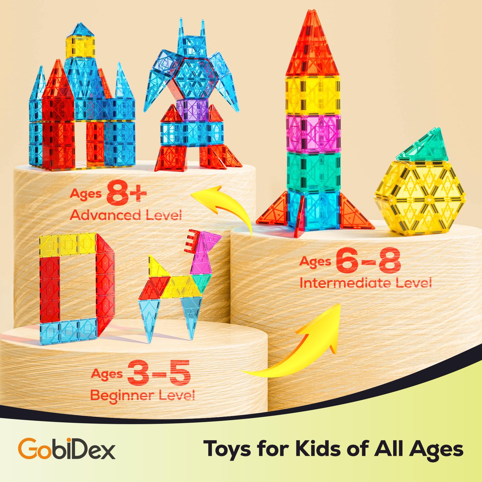 GobiDex 52PCS Magnetic Tiles Building Blocks - STEM Educational Toys for Kids Ages 3+, Montessori Learning Toys for Toddlers, Perfect Birthday Gift for Boys & Girls | Creative Play, Classroom Activities, Home Learning