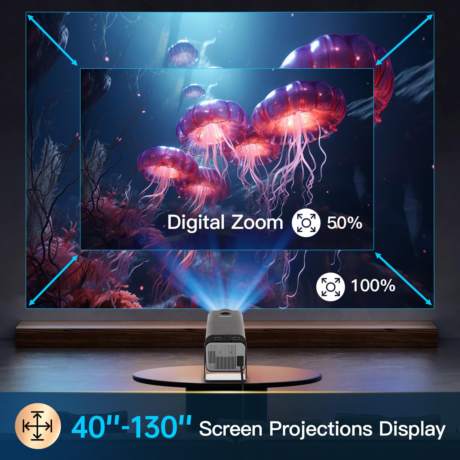 HIPPUS Smart Mini Projector - 180° Adjustable Stand, Full HD 1080P & 4K Support, WiFi 6 & Bluetooth, Auto Keystone, Android 11.0 - Portable Home Theater Projector for Movies, Gaming & Outdoor Entertainment (Black)