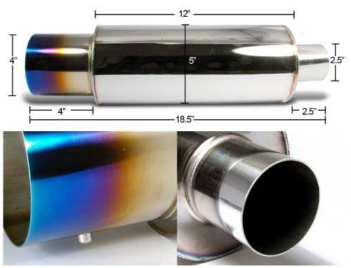 ASA N1 Type Muffler with Silencer - 4 Inch Stainless Steel Flat Exhaust Tip with Burnt Finish - Perfect for Car Performance Upgrades & Street Racing