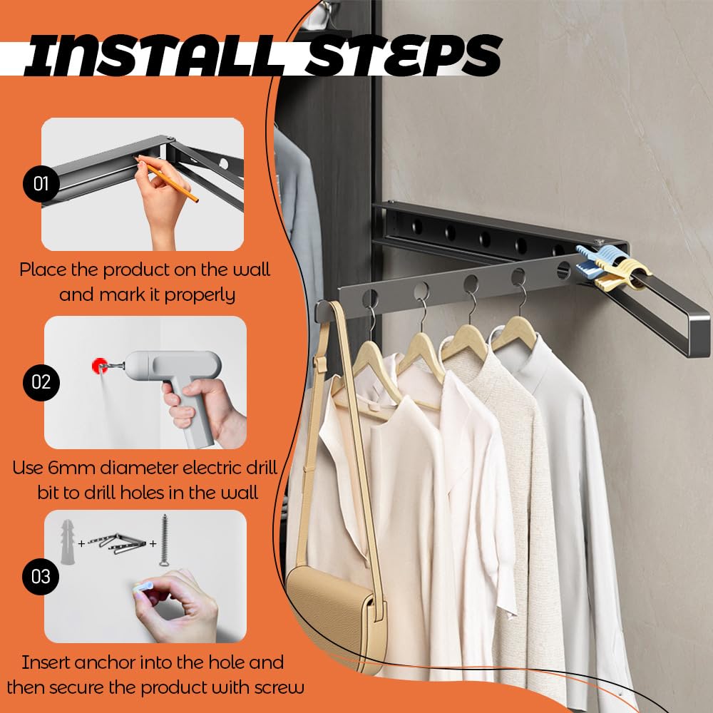 Foldable Wall Mounted Drying Rack for Laundry - Space Saving Clothes Hanger with Collapsible Hooks, Cream (Perfect for Small Apartments, Bathrooms & Laundry Room Organization)