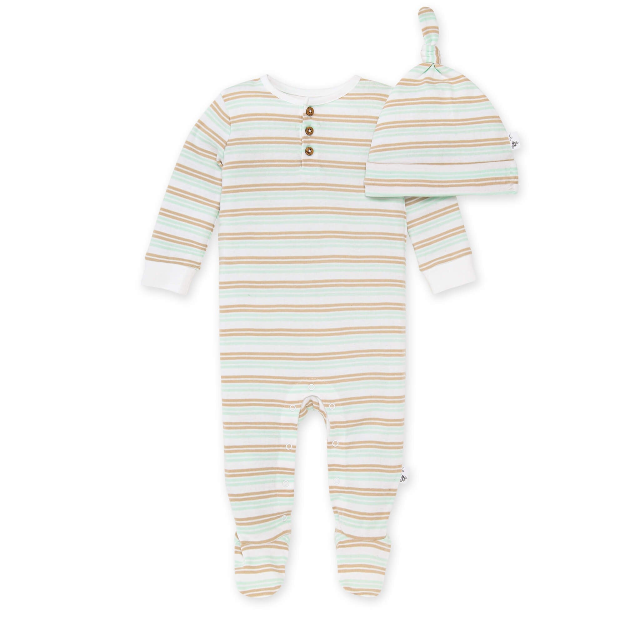 Stylish Jumpsuit and Knot Top Hat Set - Coastal Stripe Pattern in Soft Mocha | Perfect for Beach Vacations, Summer Outings & Boho Fashion