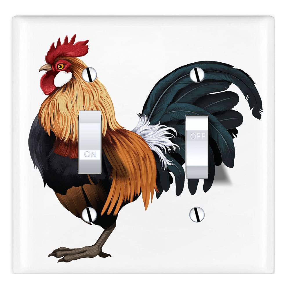 WIRESTER Double Gang Toggle Light Switch Plate Cover - Dutch Bantam Chicken Design | Durable Wall Plate for Home & Office Decor | Perfect for Farmhouse, Country Style & Poultry Lover's Interior Design