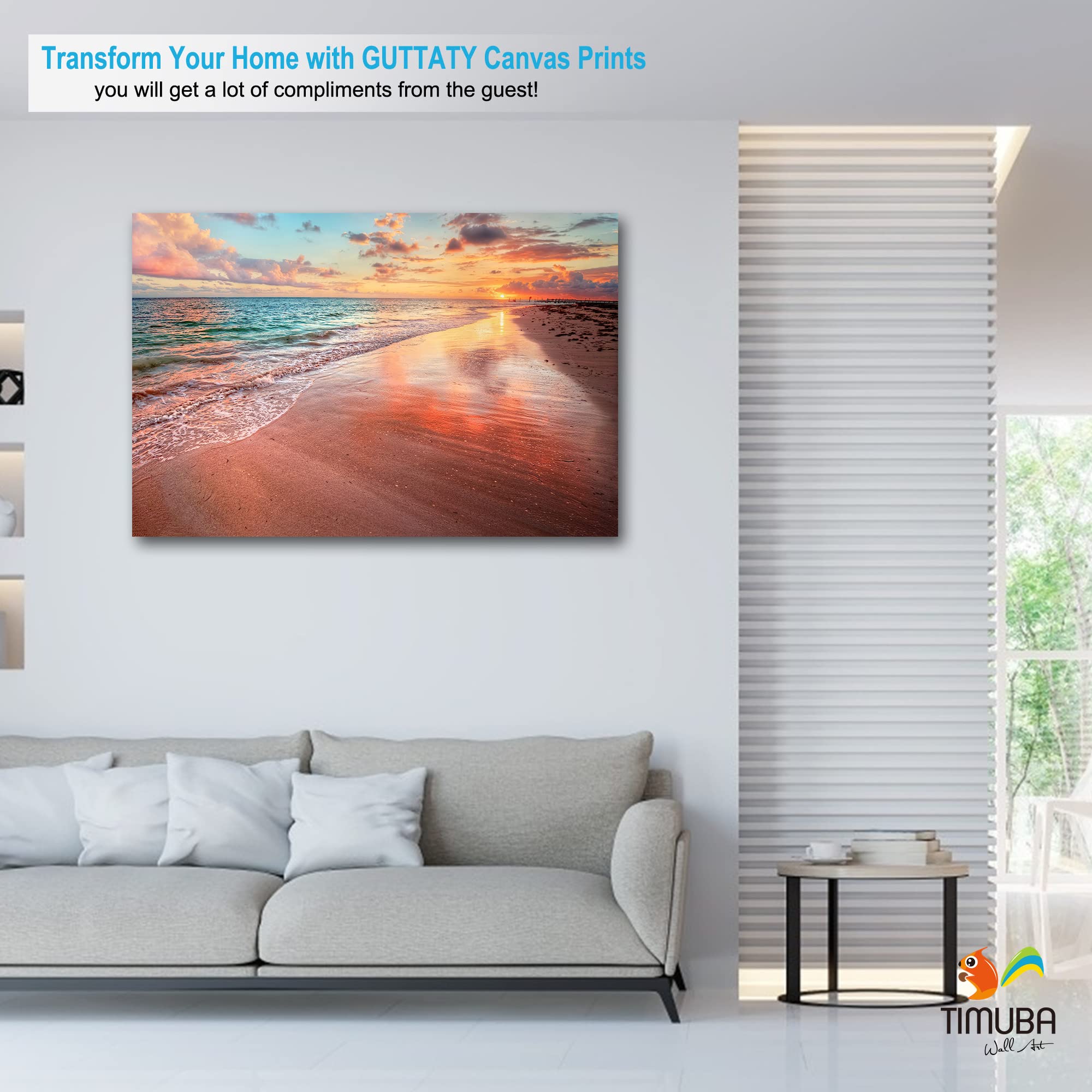 Beach Wall Art Canvas Print - Coastal Bathroom Decor & Sunset Landscape Pictures for Living Room - 32x48 Inch Ocean Themed Home Decor (Perfect for Beach Houses, Bathrooms & Coastal Living Spaces)