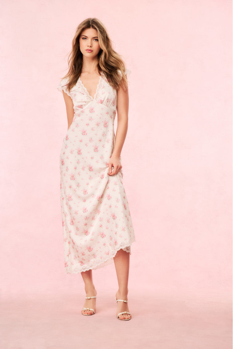 Theodore Women's Silk Blend Floral Maxi Dress - Elegant Long Flowy Dress for Summer, Beach, Weddings & Special Occasions