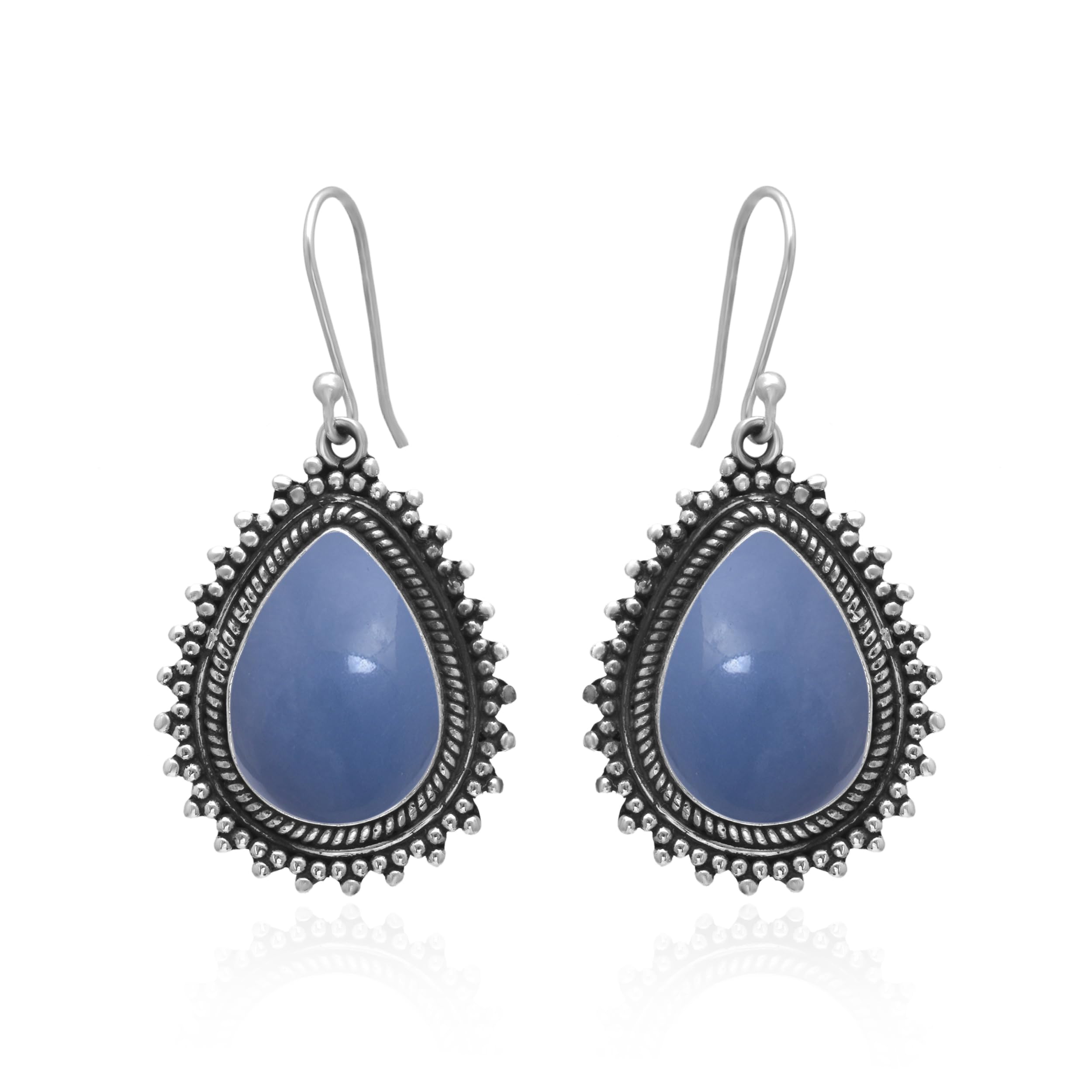 Veracity Jewelry Angelite Earrings for Women - 925 Sterling Silver Blue Gemstone Dangle Earrings - Handmade Angelite Healing Crystal Jewelry - Inner Peace Spiritual Gift - Perfect for Meditation, Yoga & Energy Healing
