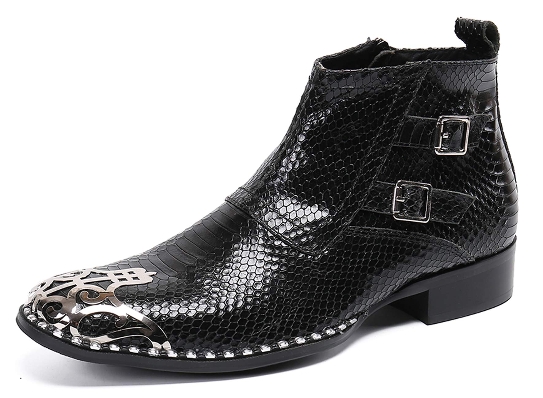 Santimon Men's Western Boots - Genuine Leather Cowboy Boots with Metal Toe & Side Zipper - Black Dress Boots for Men - Perfect for Rodeo, Country Dancing & Casual Wear