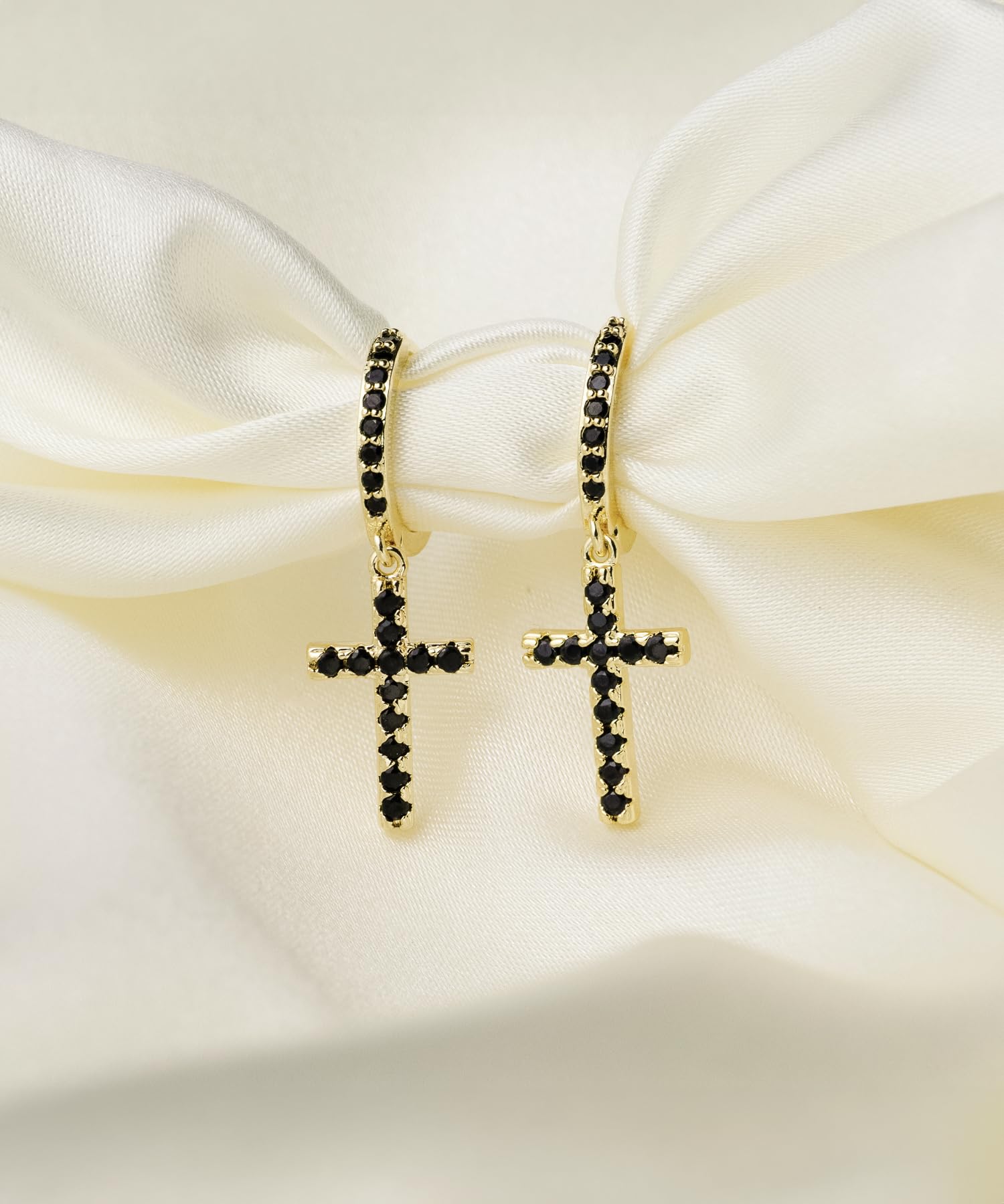 14K Gold Plated Cubic Zirconia Cross Hoop Earrings for Women & Men - LAVLA Silver/Gold Dangle Pave Small Hoop Earrings - Perfect for Everyday Wear, Gifts, and Special Occasions