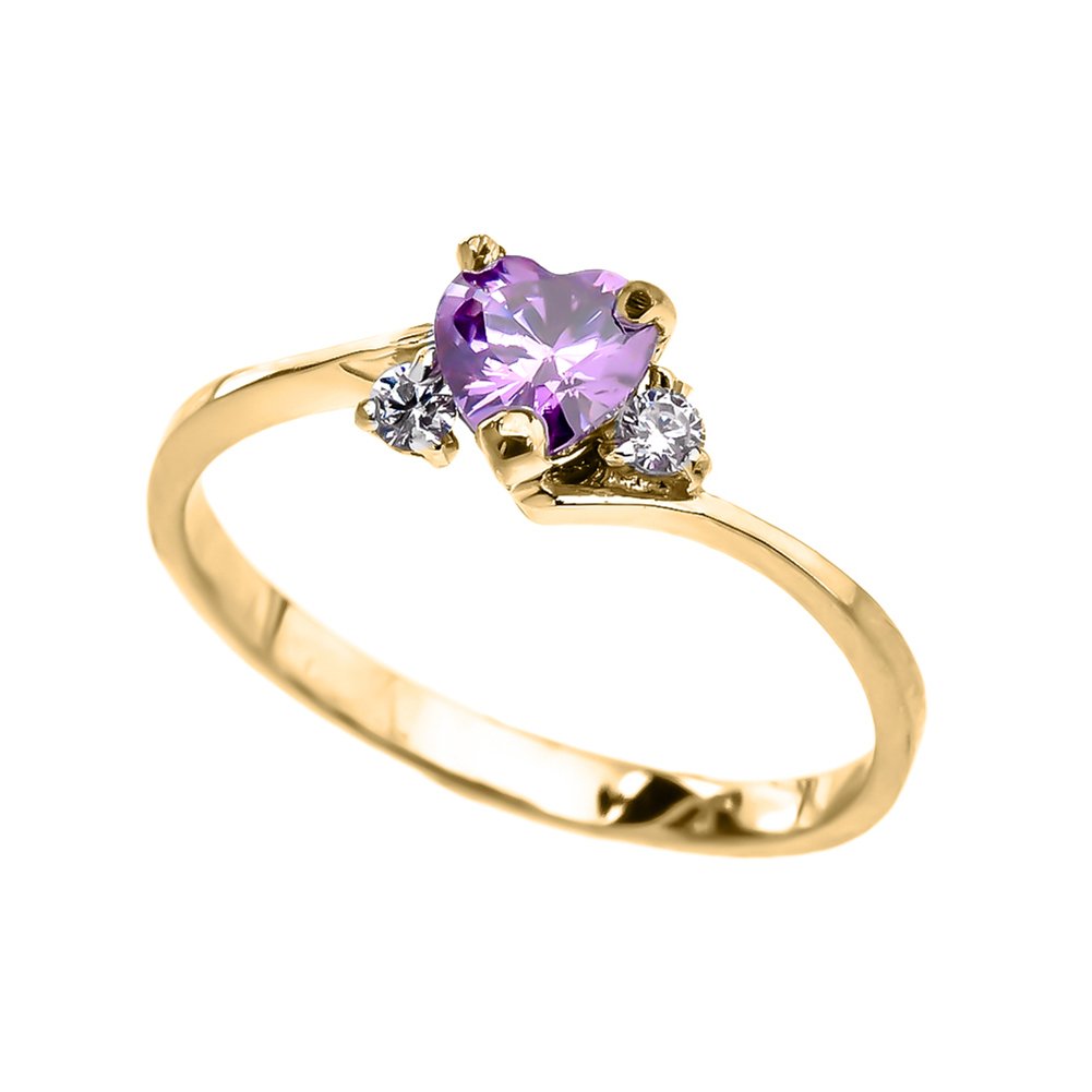 14K Yellow Gold June Birthstone Heart Ring with Cubic Zirconia - Dainty Modern Promise & Proposal Ring for Women - Perfect for Anniversaries, Engagements & Special Occasions