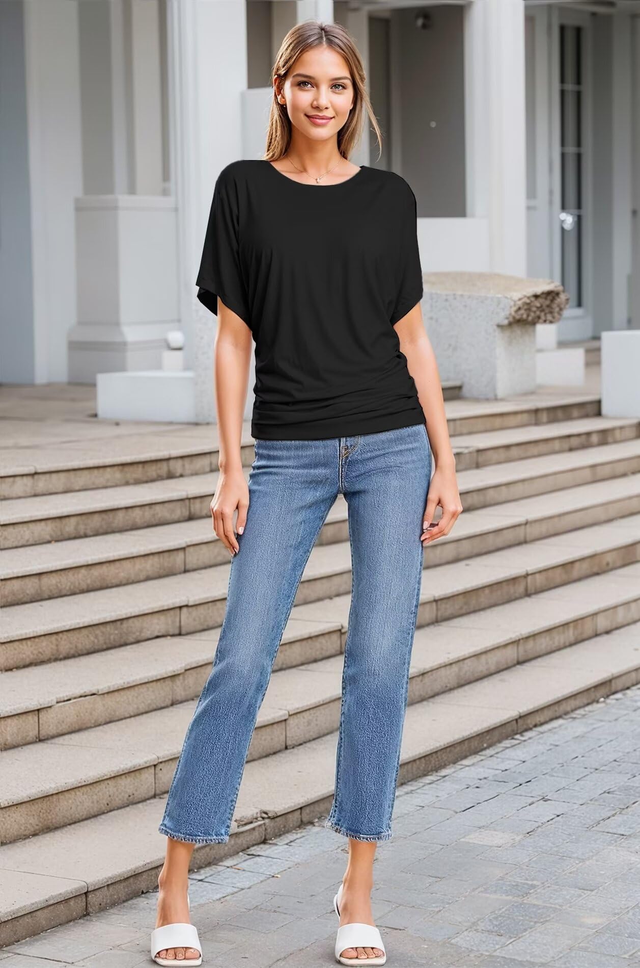 Hybrid & Company Women's Super Comfy Boat Neck Dolman Top Shirt - Soft & Stylish Casual Wear for Everyday Outfits, Work & Weekend