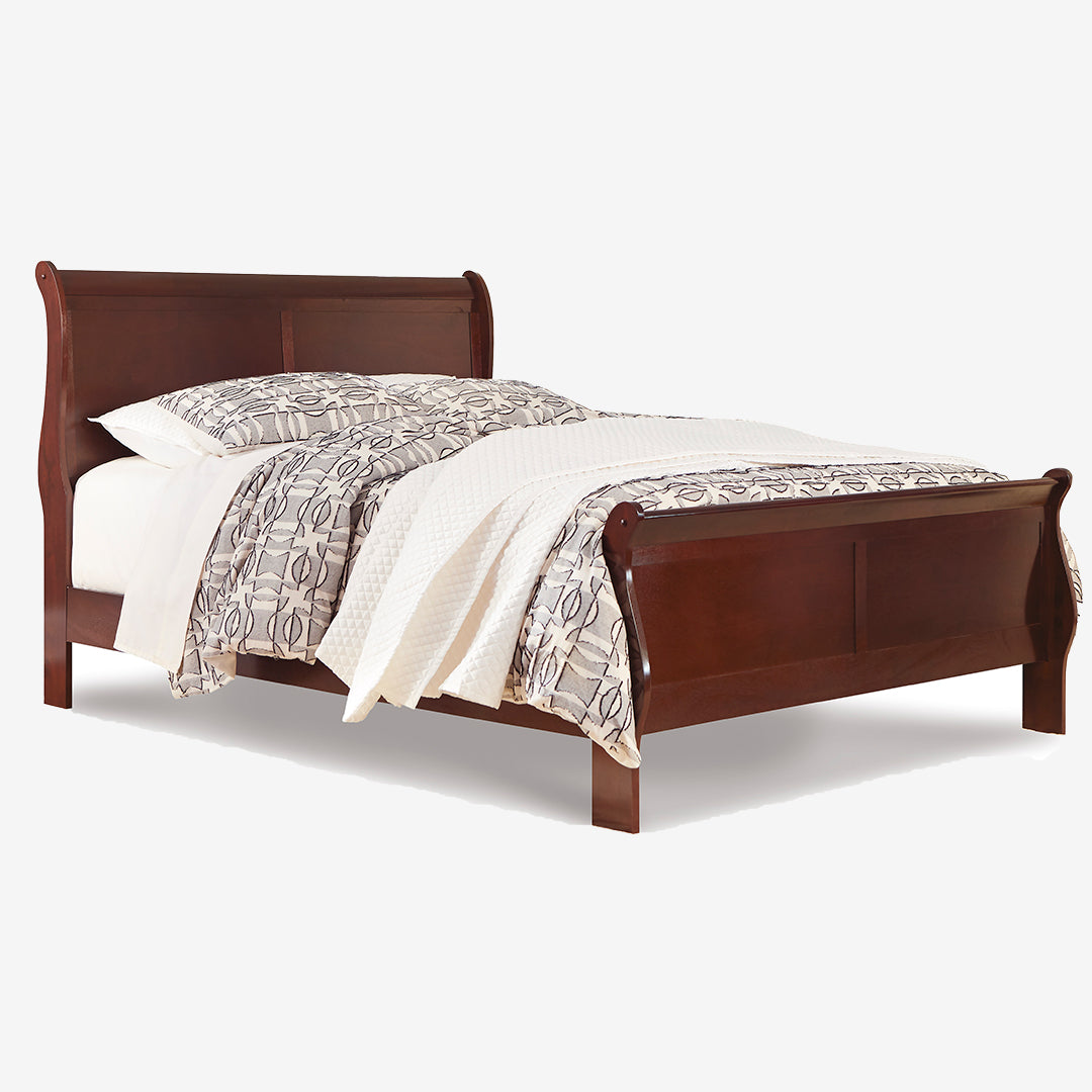 Alisdair Queen Size Wooden Sleigh Bed Frame with Upholstered Headboard - Elegant Bedroom Furniture for Master Bedroom, Guest Room, or Dorm