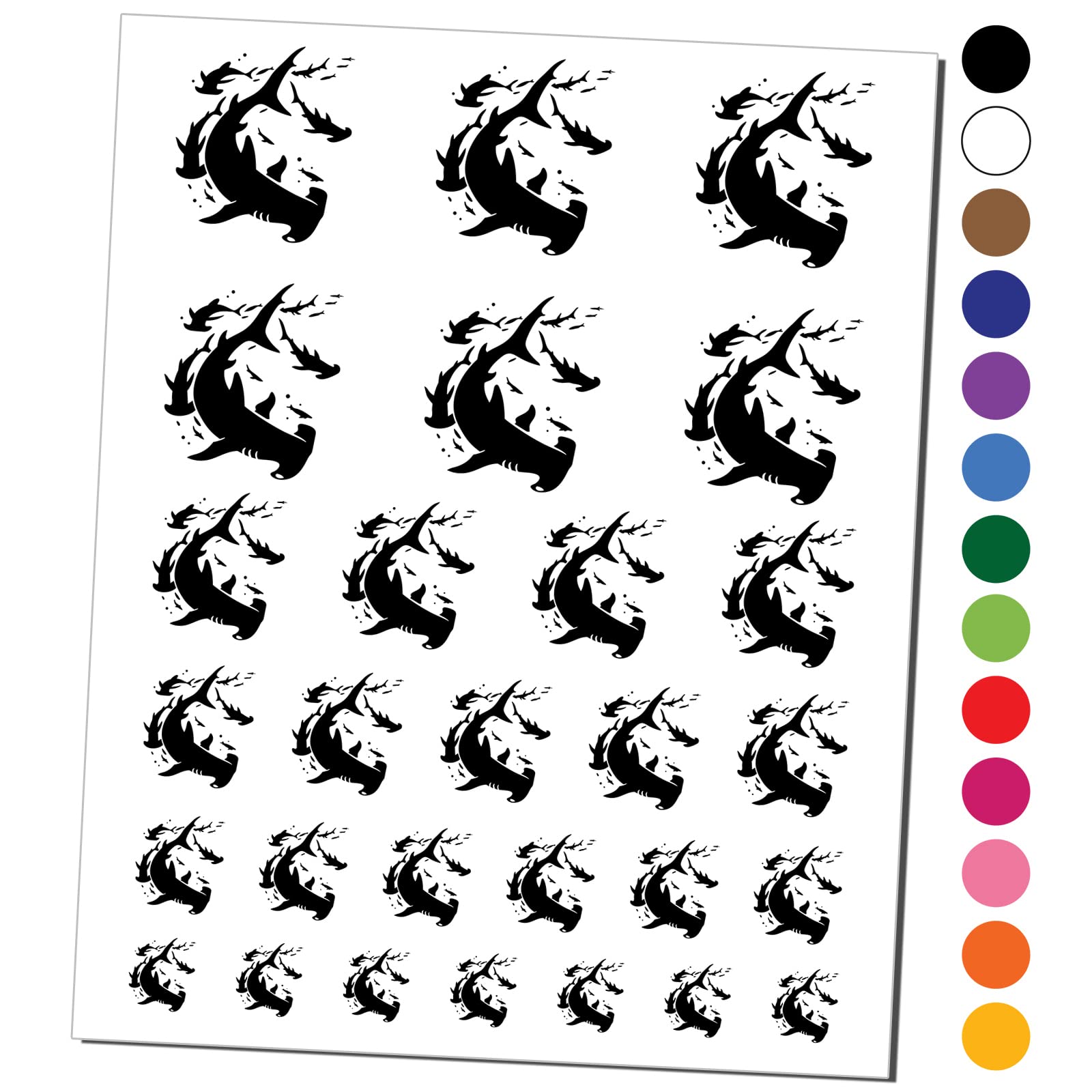 Hammerhead Shark Temporary Tattoos - Waterproof Fake Body Art Set - Black Shark Design - Perfect for Beach Parties, Swimming & Summer Festivals (1 Sheet)