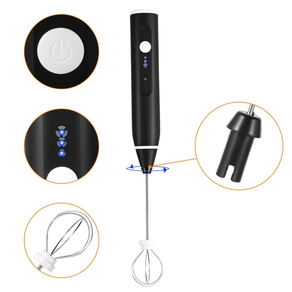 UPMSX Electric Milk Frother Handheld - 3 Speed Rechargeable Stainless Steel Whisk for Coffee, Latte, Cappuccino, Hot Chocolate & Bulletproof Coffee | Perfect for Home, Office & Cafe Use