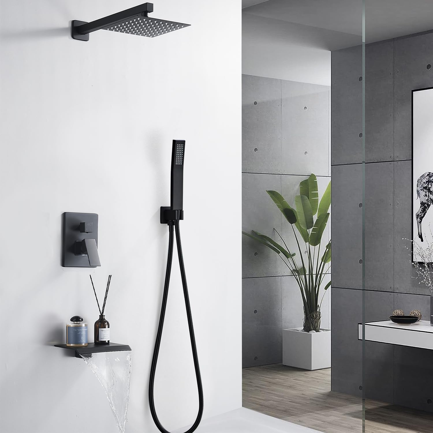 8 Inch Rainfall Shower System - High Pressure Handheld Shower Head with Wall Mounted Mixer Valve & Tub Spout - Complete Bathroom Shower Faucet Set for Luxurious Spa Experience at Home