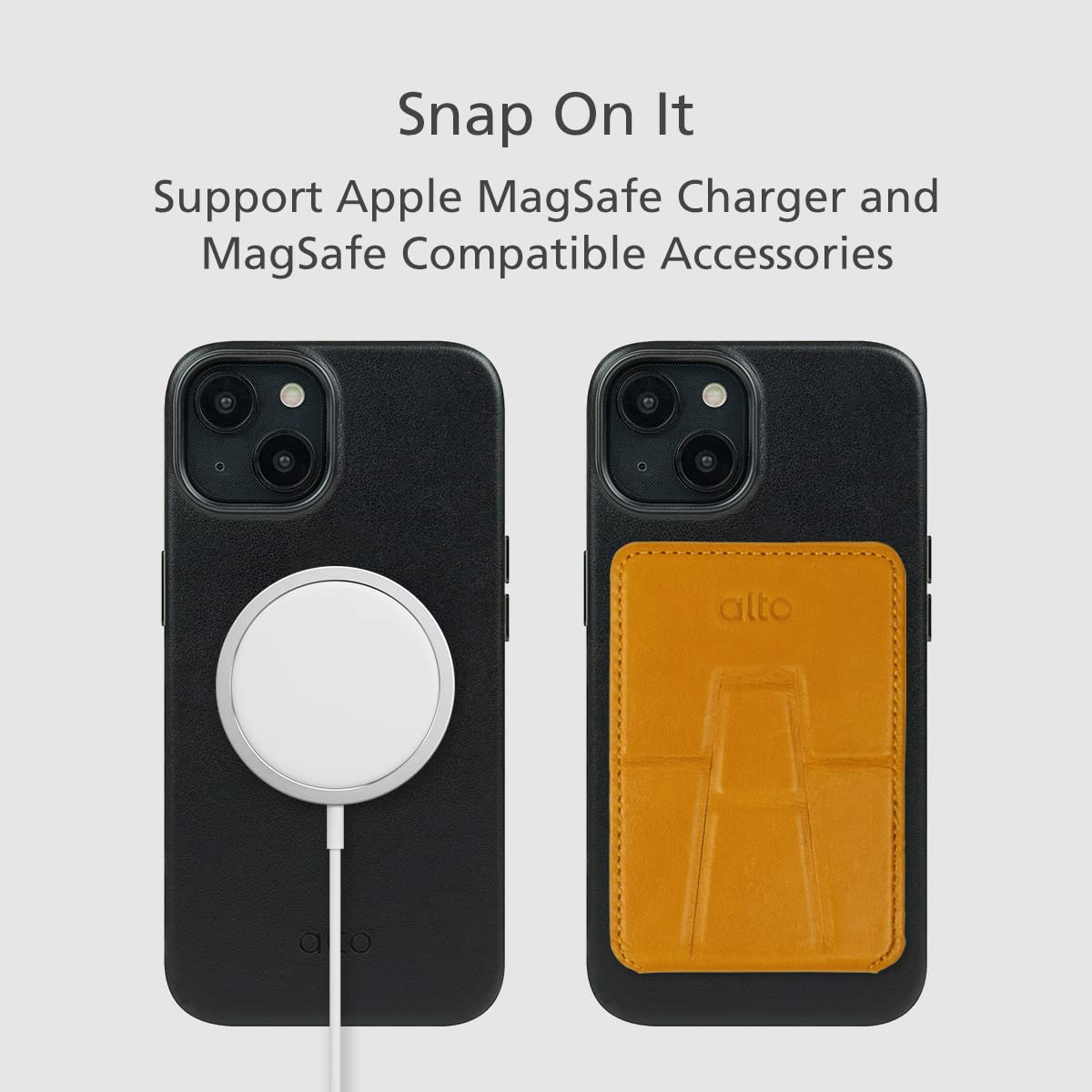 Premium Magnetic Italian Leather Phone Case for iPhone 14 & iPhone 13 - Clop Series Drop Protective Cover with MagSafe Compatibility (6.1 inch, Raven Black) | Slim Design for Everyday Use, Business & Travel Protection