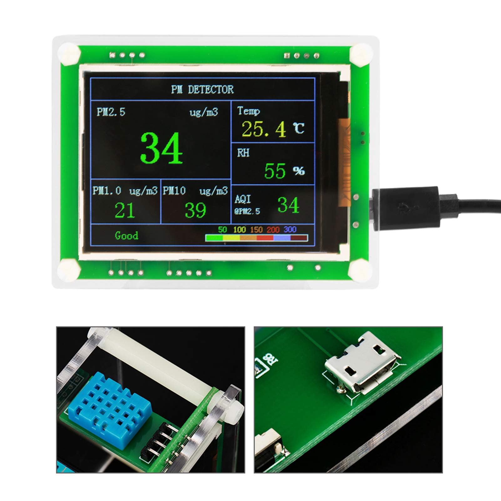 5V Air Quality Monitor - PM2.5, Temperature & Humidity Detector with 2.8