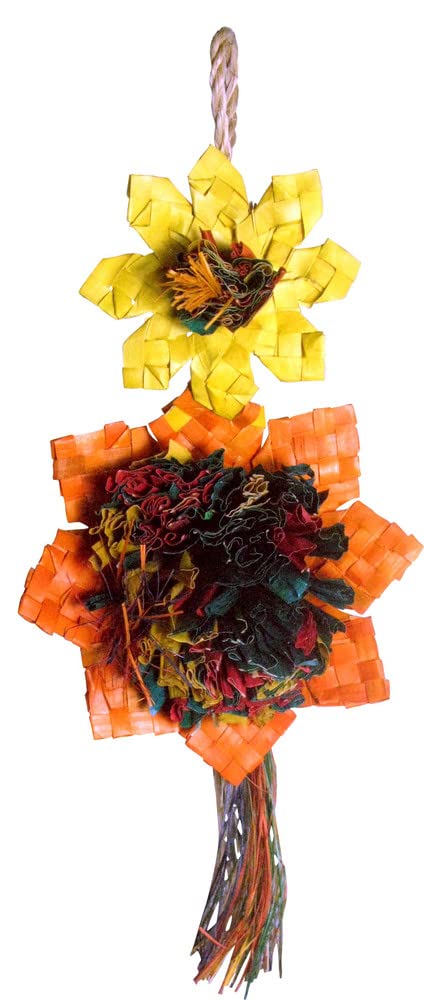 Planet Pleasures Medium Sunflower Bird Toy - Colorful Chewing & Foraging Toy for Parrots, Cockatiels & Small Birds - Perfect for Cage Play & Mental Stimulation