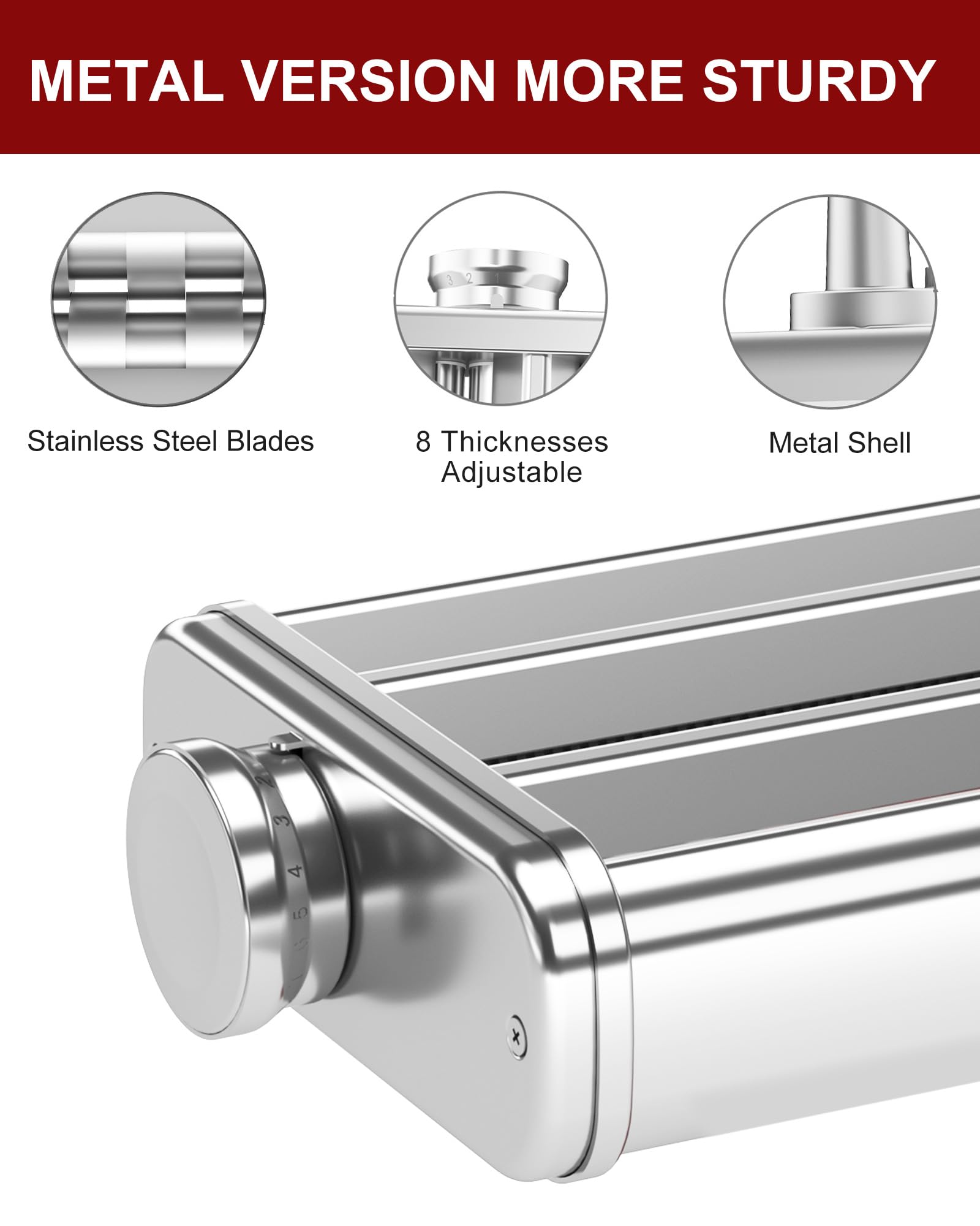 3-in-1 Pasta Maker Attachment for KitchenAid Stand Mixers - Includes Pasta Roller, Spaghetti & Fettuccine Cutters with Cleaning Brush - Perfect for Homemade Italian Pasta, Lasagna & Noodle Making