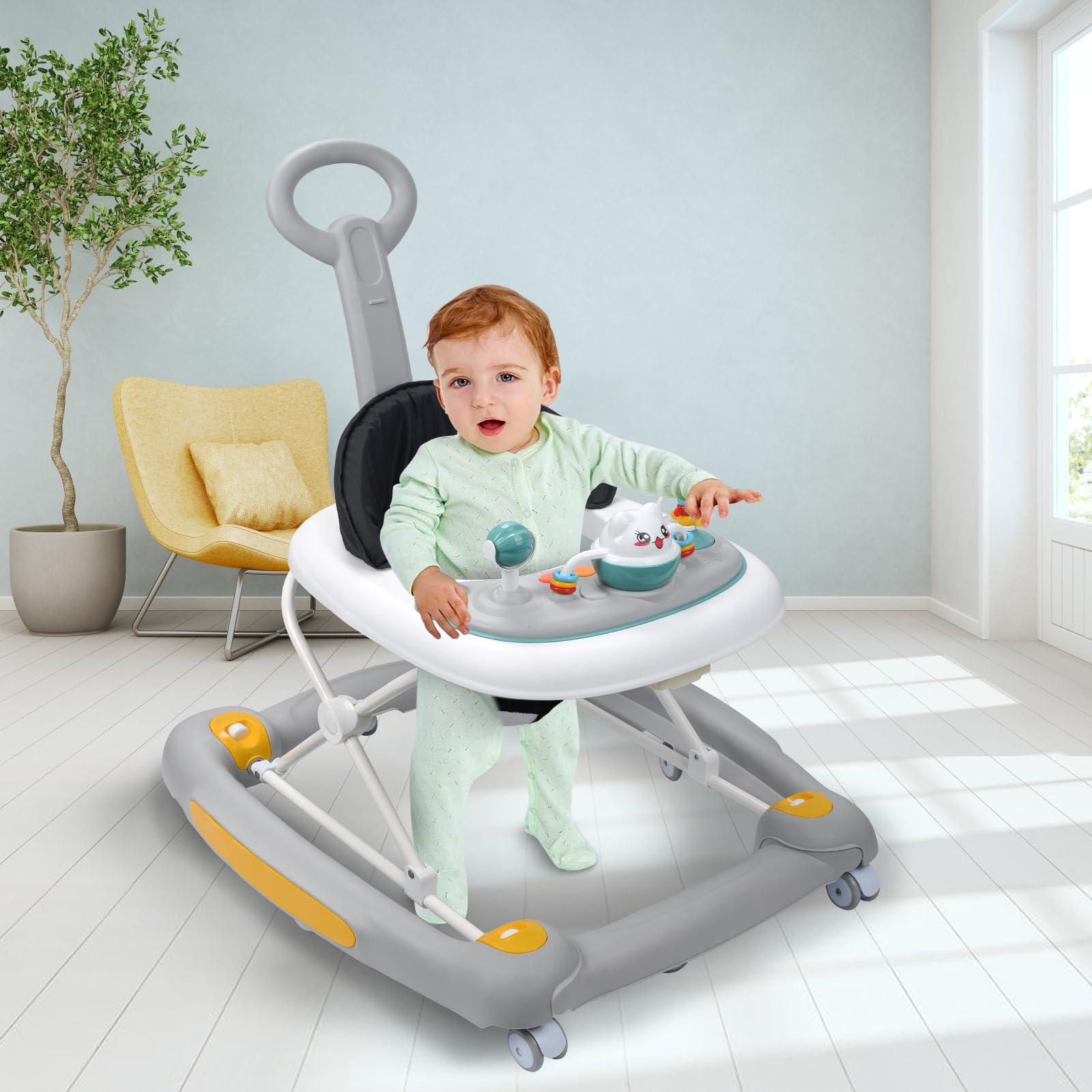 4 in 1 Baby Walker with Wheels - Adjustable Height, Music, Lights & Rocker Mode | Activity Walker & Bouncer Combo for Boys & Girls 6-24 Months | Perfect for Learning to Walk, Playtime & Indoor Entertainment