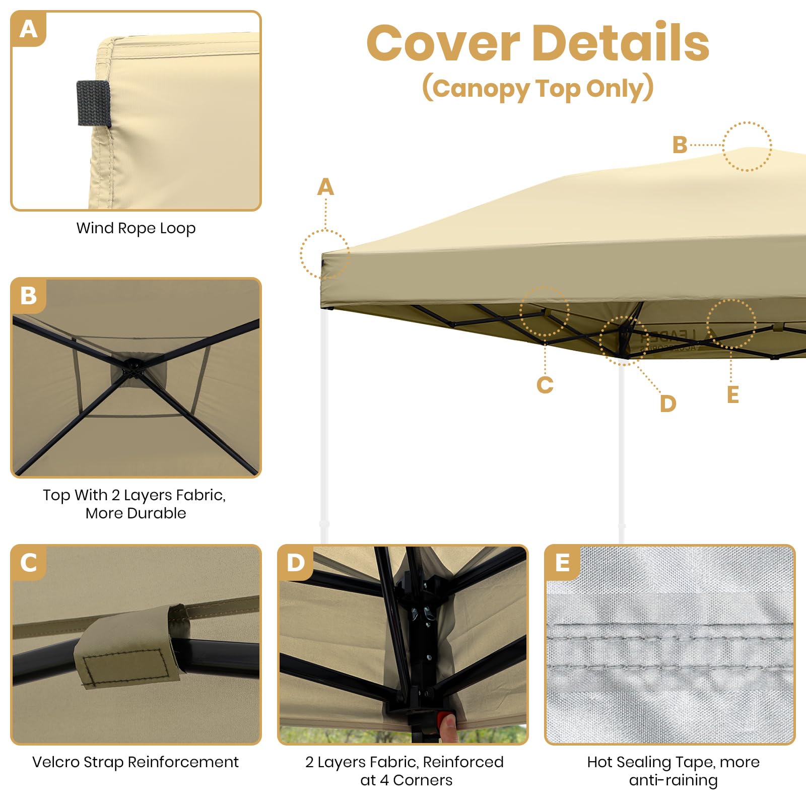 Leader Accessories 10’ X 10’ Straight Leg Pop Up Canopy Tent Replacement Top Cover - Beige | Perfect for Outdoor Events, Picnics, and Beach Shade