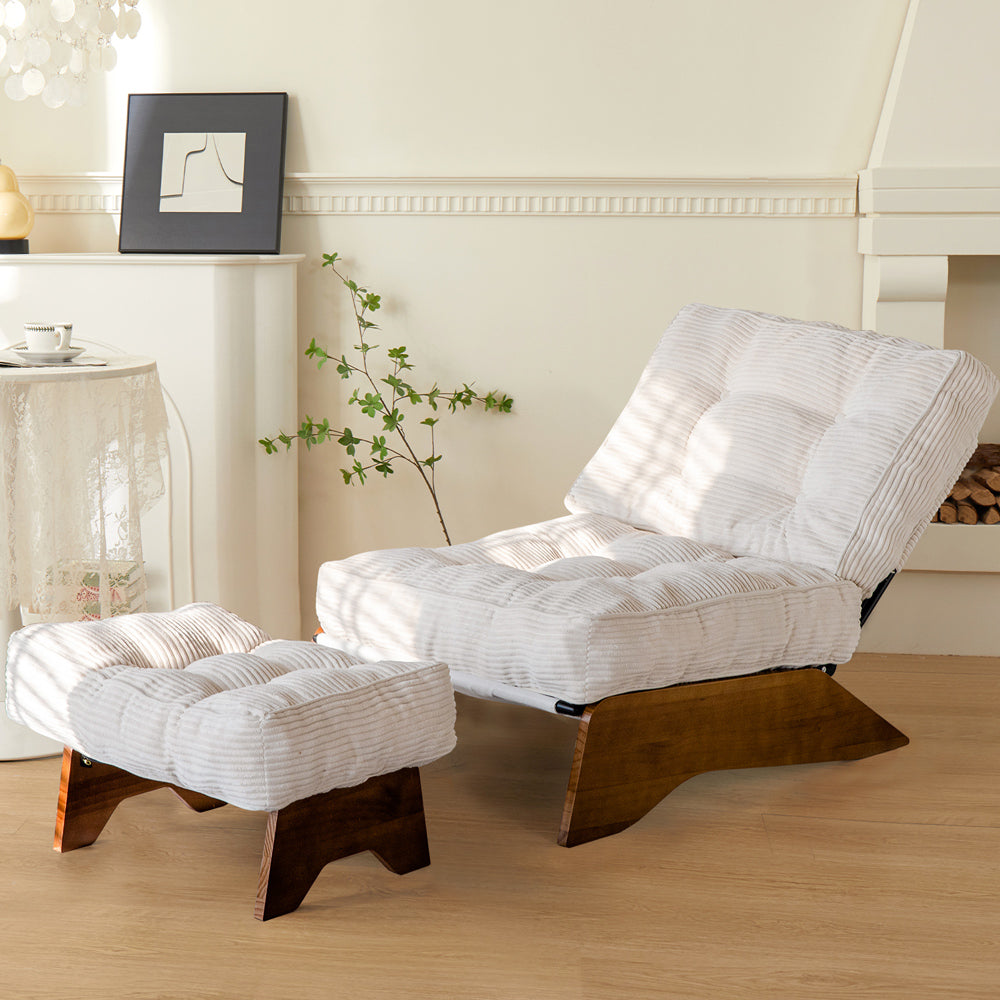 MAXYOYO Adjustable Accent Chair with Ottoman Set - Tufted Lounge Chair in Beige for Living Room, Bedroom & Office Comfort