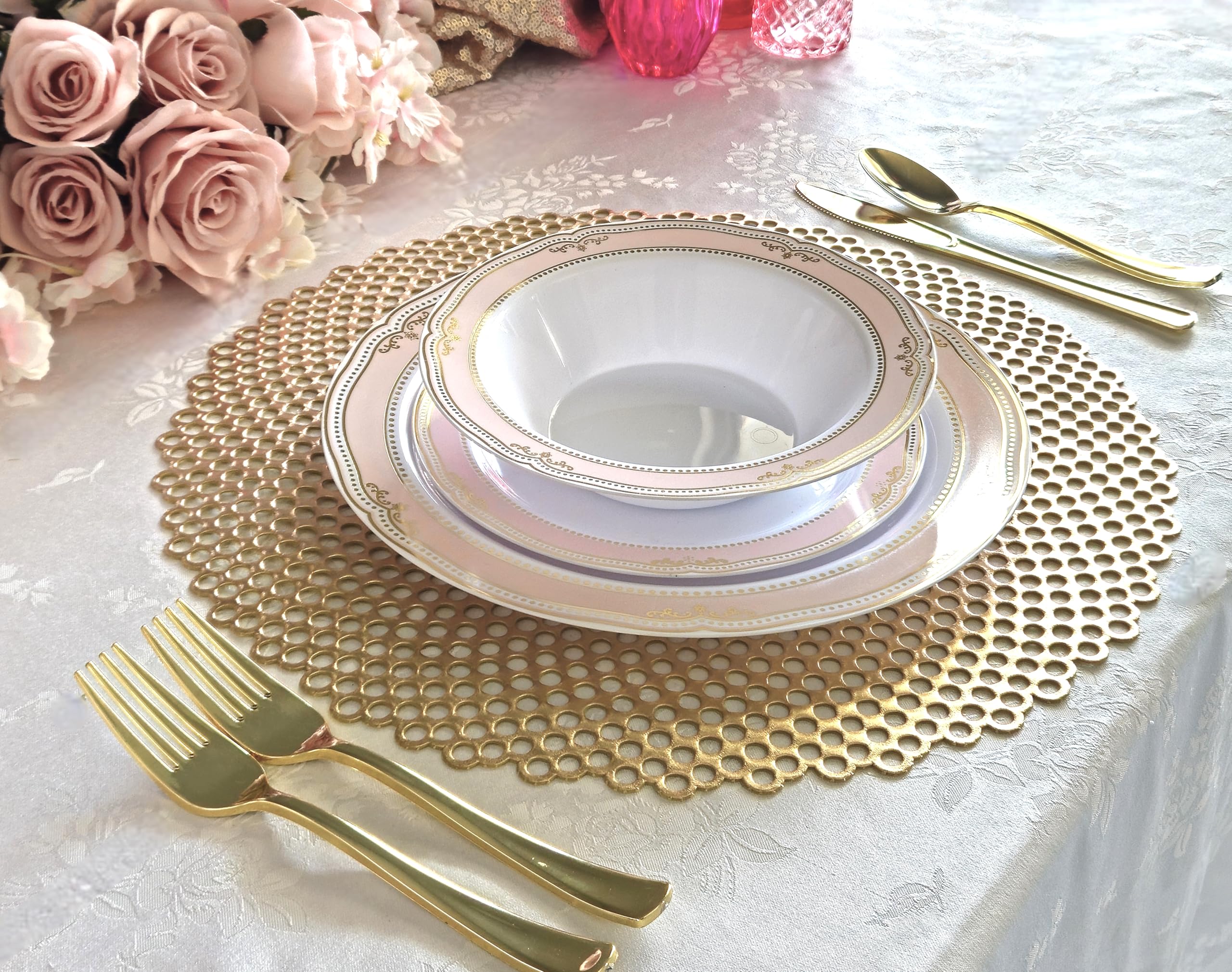 40-Pack Gold Mosaic Pressed Vinyl Metallic Placemats - Elegant Wedding Table Decor & Dinner Party Centerpieces for Special Occasions