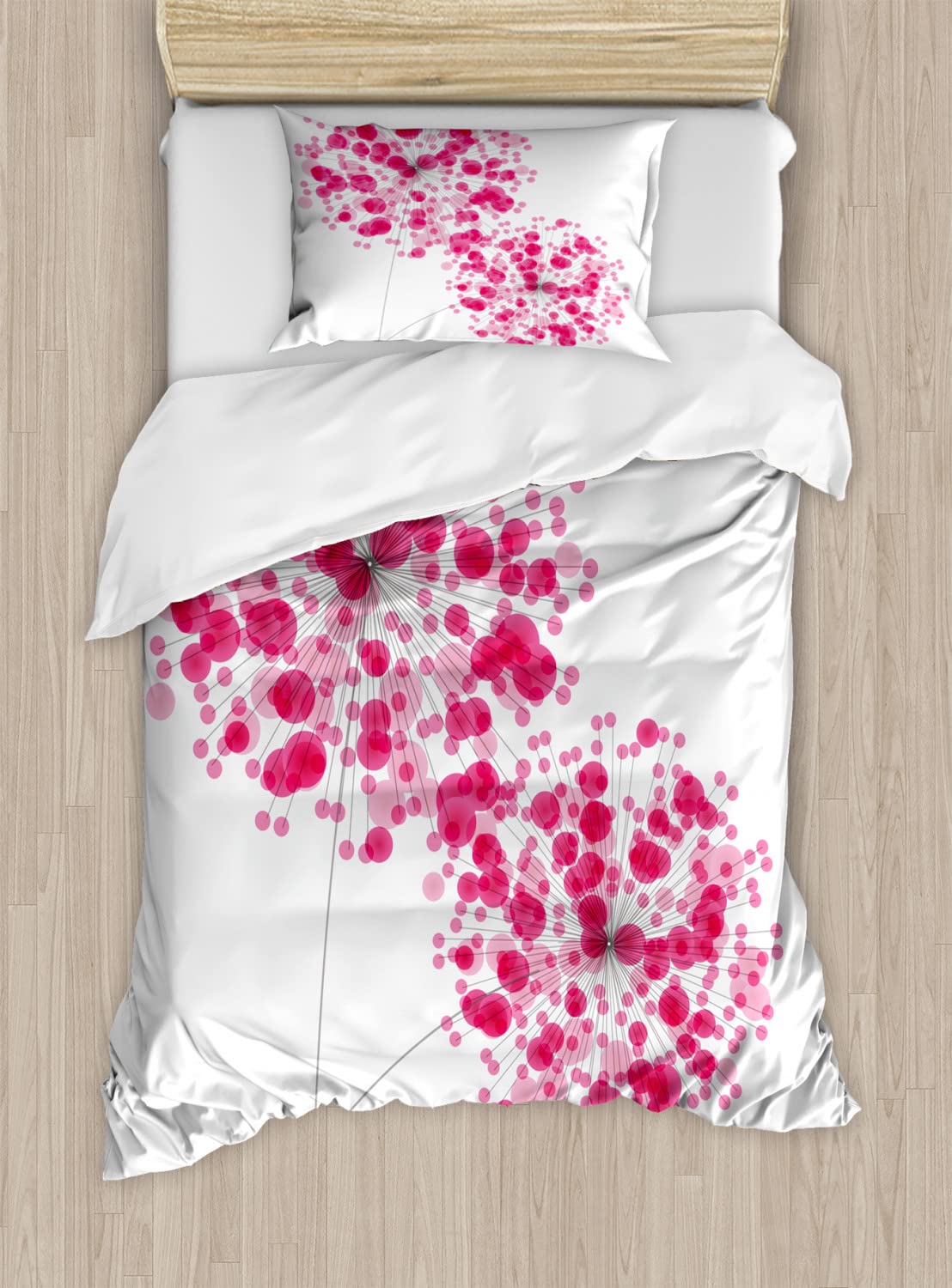 Ambesonne Pink Duvet Cover Set - Modern Dandelion Floral Design, 2-Piece King Size Bedding with 4 Pillowcases, Soft Pearl Pink - Perfect for Romantic Bedrooms, Guest Rooms & Boho Chic Home Decor