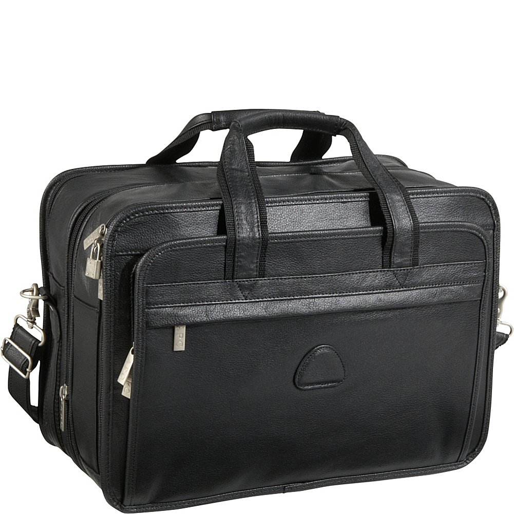 Premium Black Leather Expandable Laptop Briefcase for Business & Travel - Fits 15.6