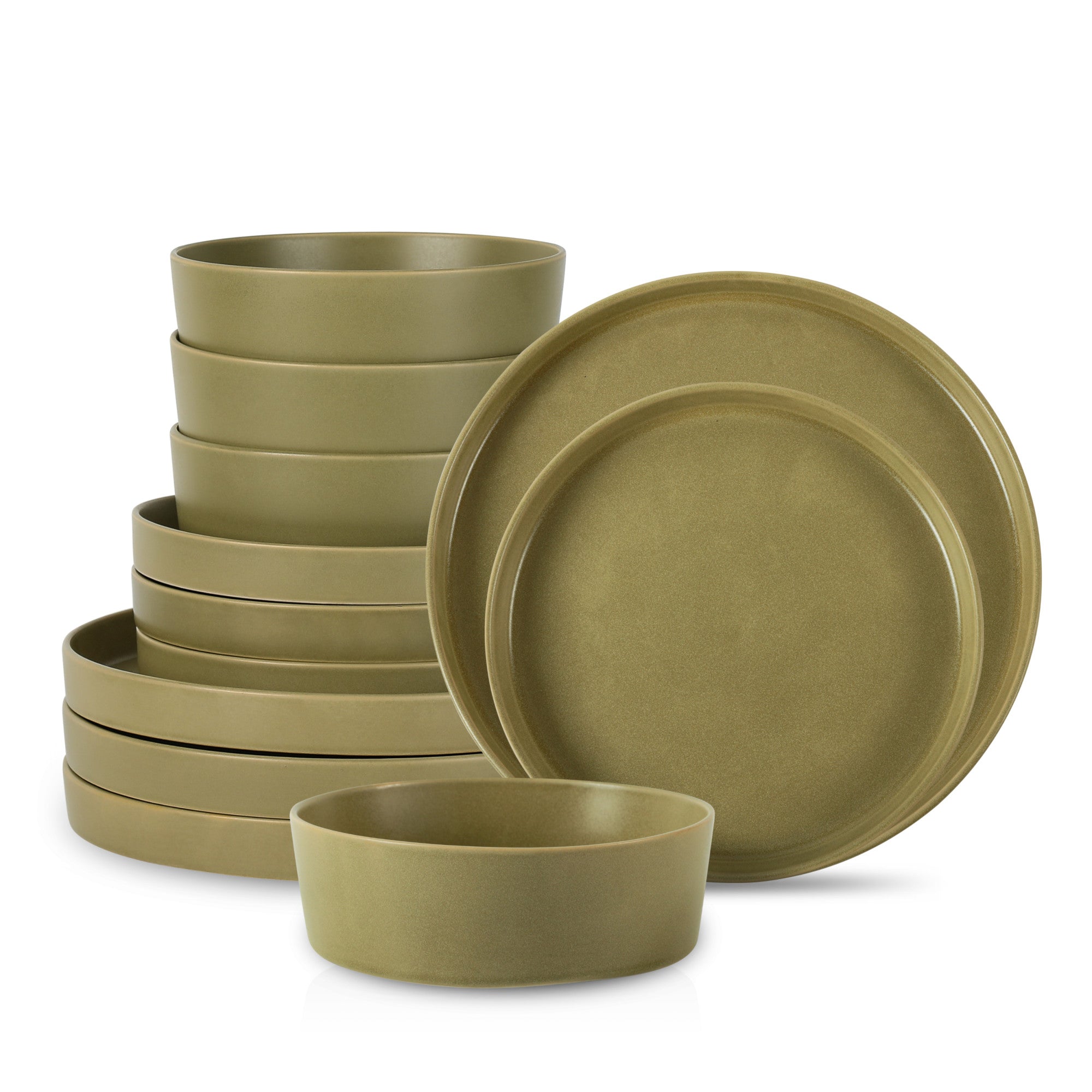 Premium Stoneware Dinnerware Set - 16-Piece Green Dinner Plates, Bowls, Mugs & Serving Dishes for Everyday Use & Entertaining | Durable & Microwave Safe