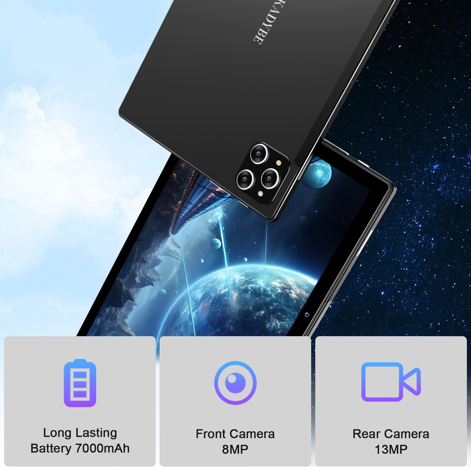 10.1 Inch Android 13 Tablet (2025 Model) - 128GB ROM + 16GB RAM, Octa-Core Processor, 13MP Camera - 2-in-1 Laptop with Keyboard, 1TB Expandable Storage, FHD Display - Perfect for Work, Study, and Entertainment