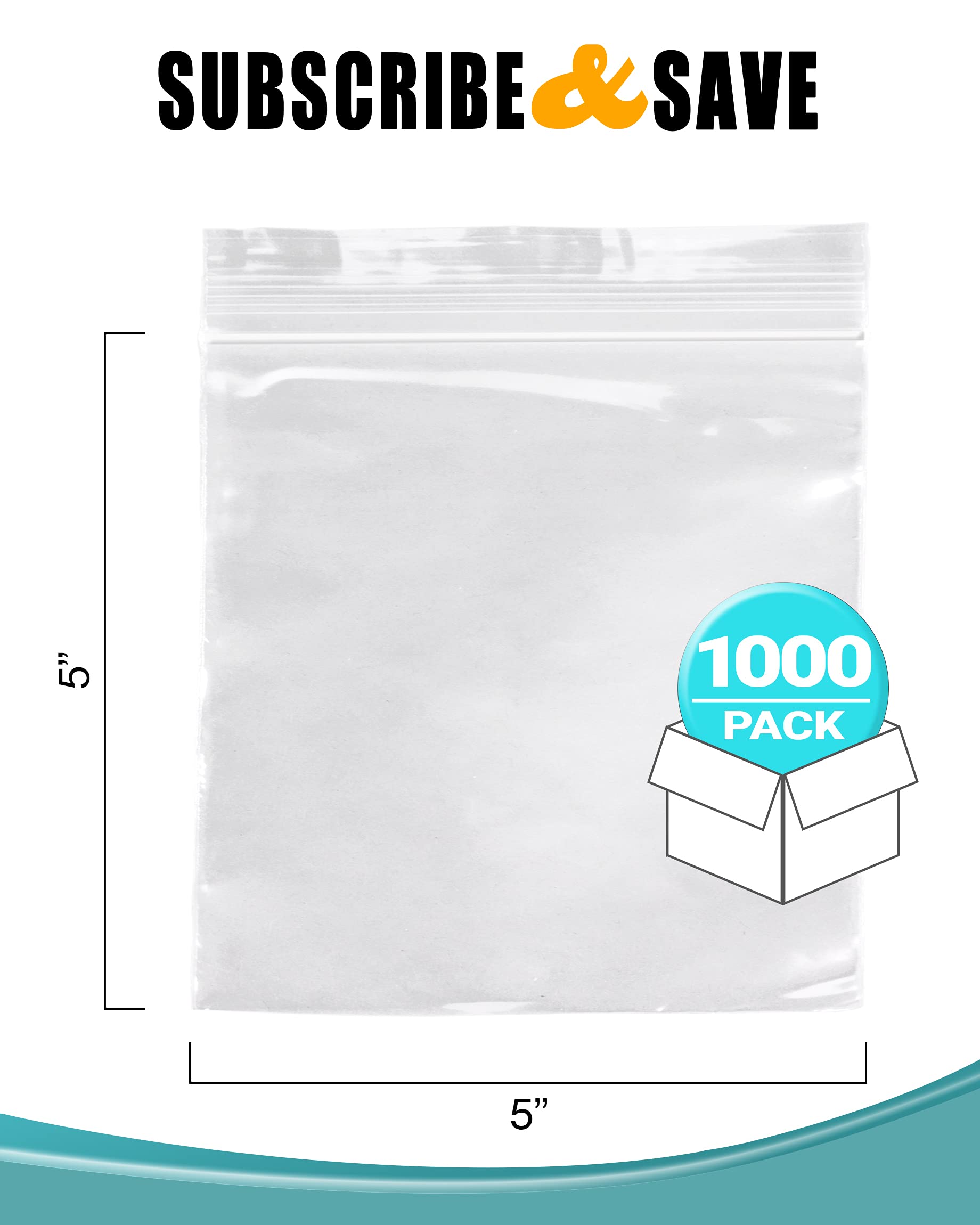 1000 Pack 5x5 Inches APQ Clear Reclosable Zipper Bags - 2 Mil Thick Waterproof Plastic Storage Bags for Jewelry, Crafts & Industrial Use | Durable Zipper Closure for Organizing Small Items