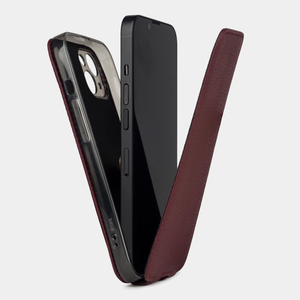 Premium Ultra Thin Leather Folio Case for iPhone 13 Mini - Handcrafted in France - Patented Design - Bordeaux Red - Perfect for Business & Travel Protection